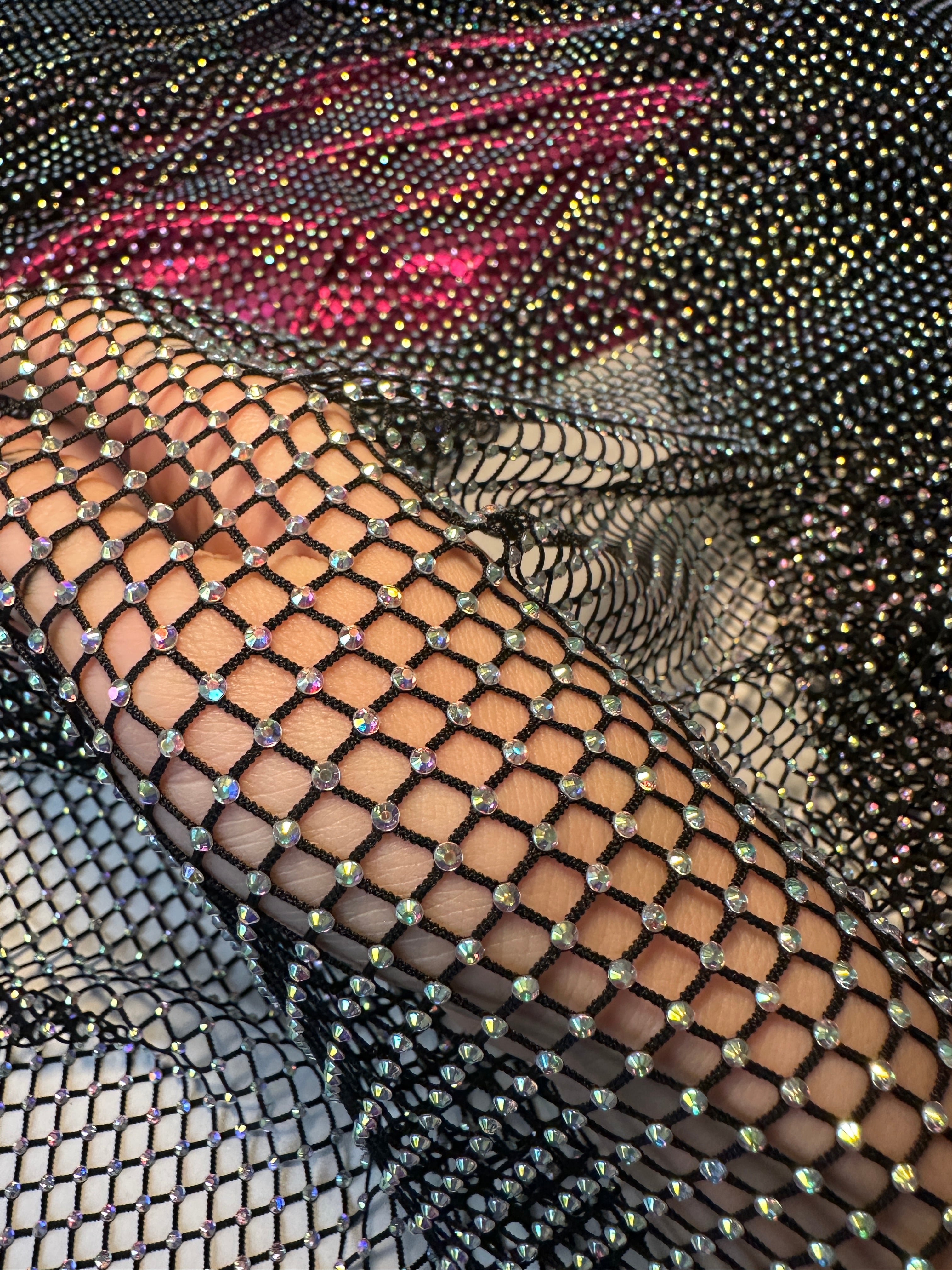 Black Rhinestone Diamond Fishnet Mesh, black power mesh, printed power mesh, jet black mesh, gray power mesh, dark gray power mesh