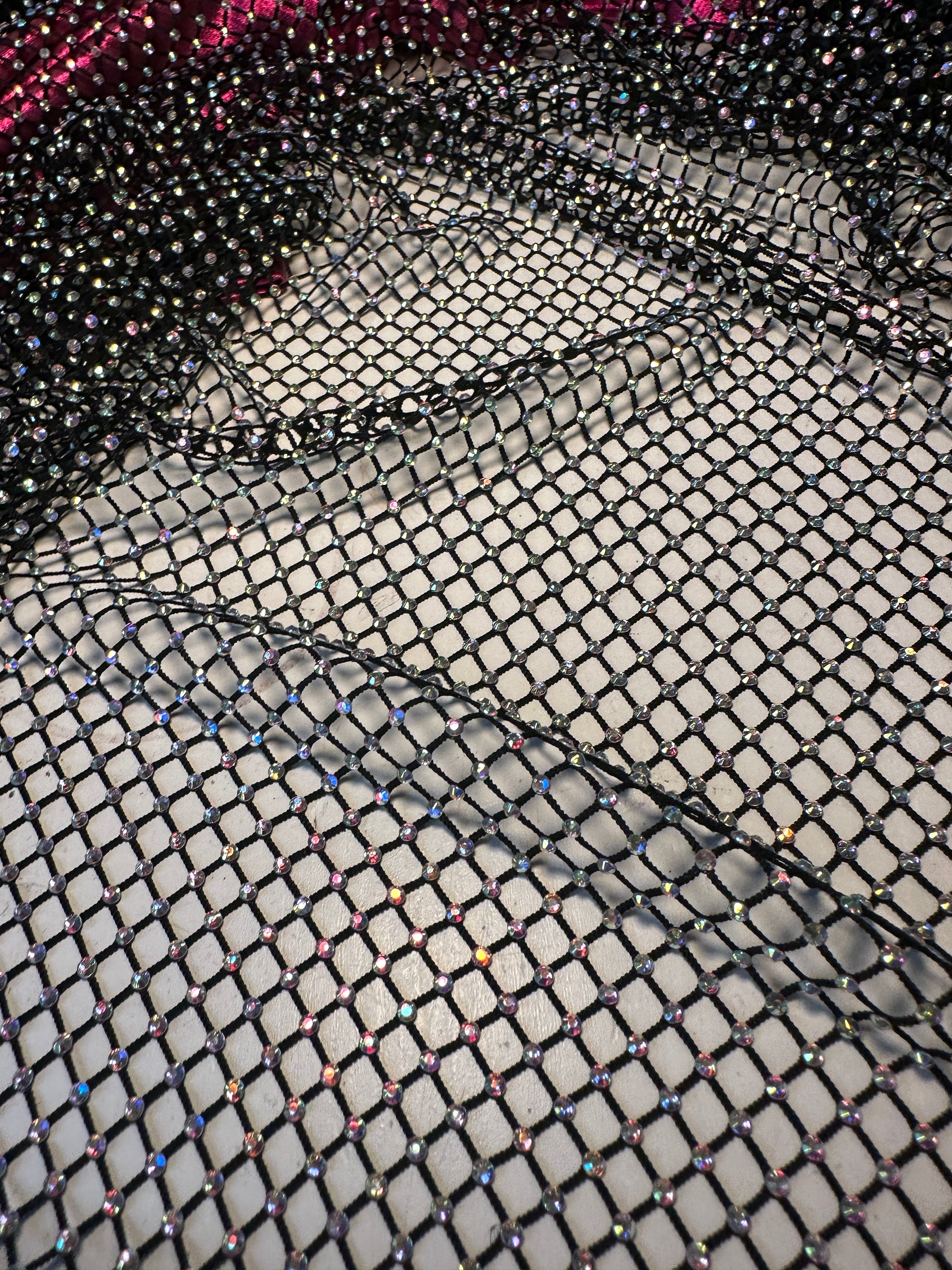Black Rhinestone Diamond Fishnet Mesh, black power mesh, printed power mesh, jet black mesh, gray power mesh, dark gray power mesh