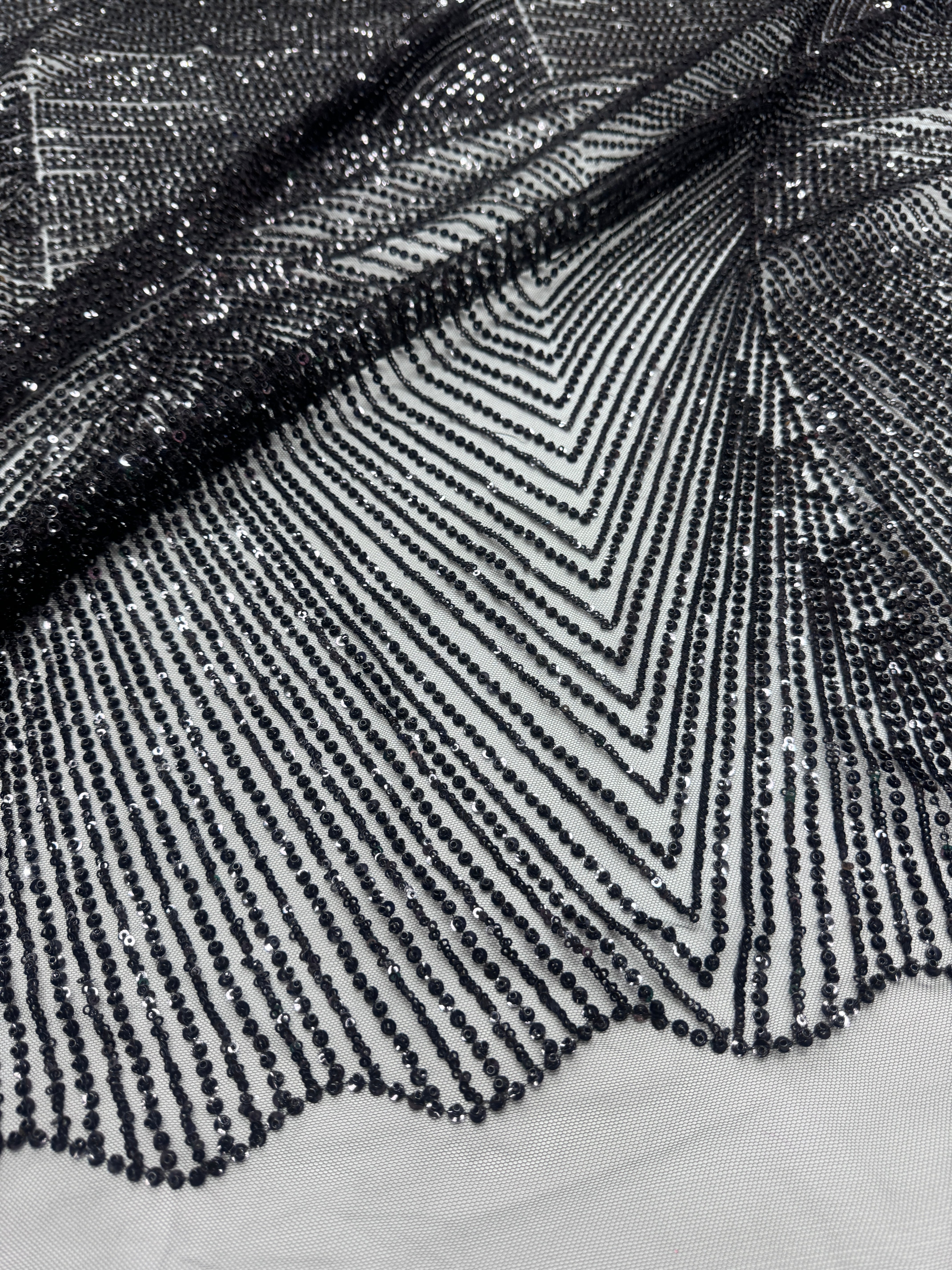 Black Beaded Wave Design Lace, Black Mesh, nude lace mesh, lace mesh for woman, lace mesh for bride, lace mesh on sale, lace mesh on discount