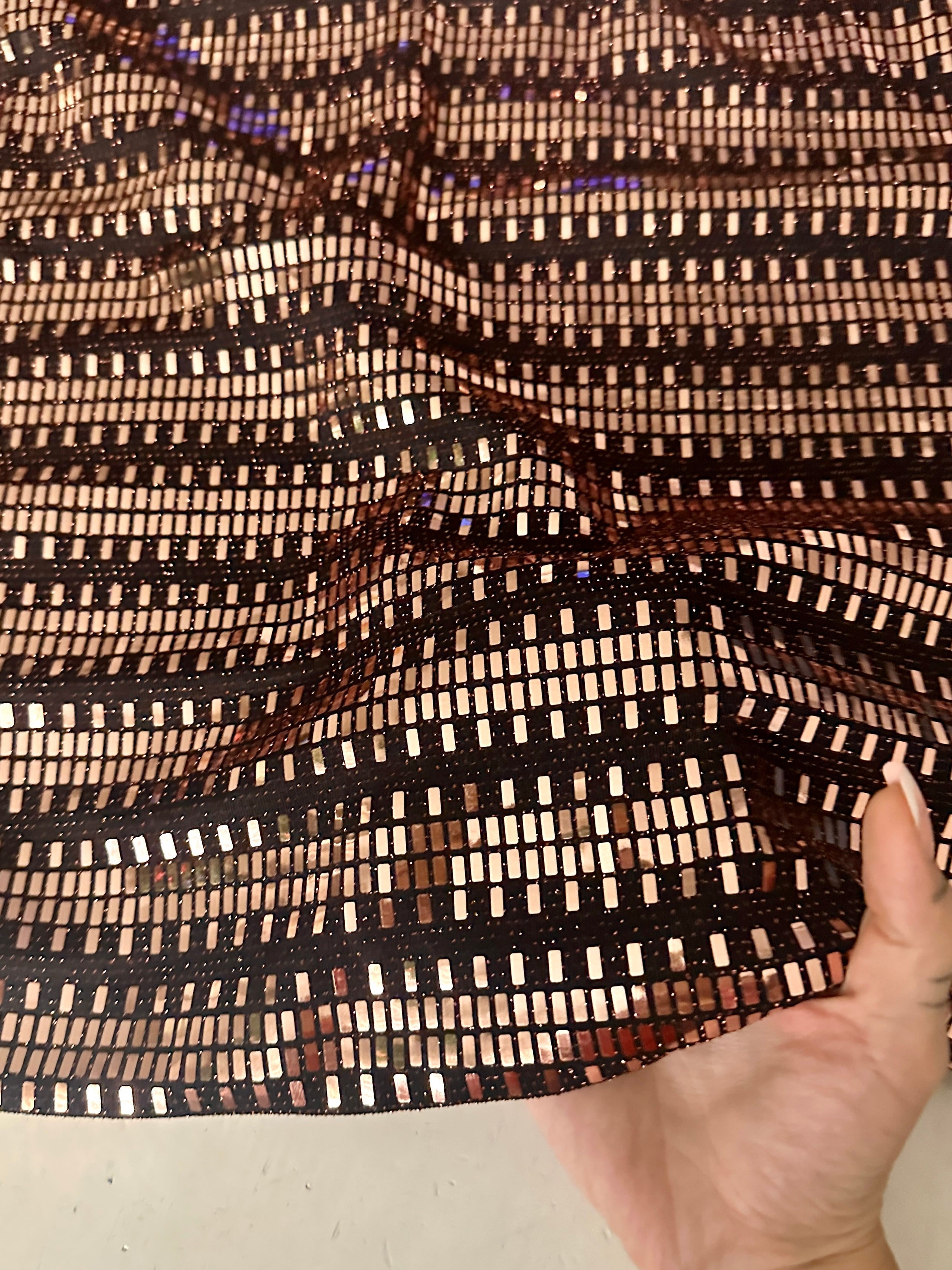 Gold Foiled Mirror Sequins on Knit, gold sequin on knit, rose gold sequin, sequin on knit, mirror sequin on knit, bright gold sequin on knit