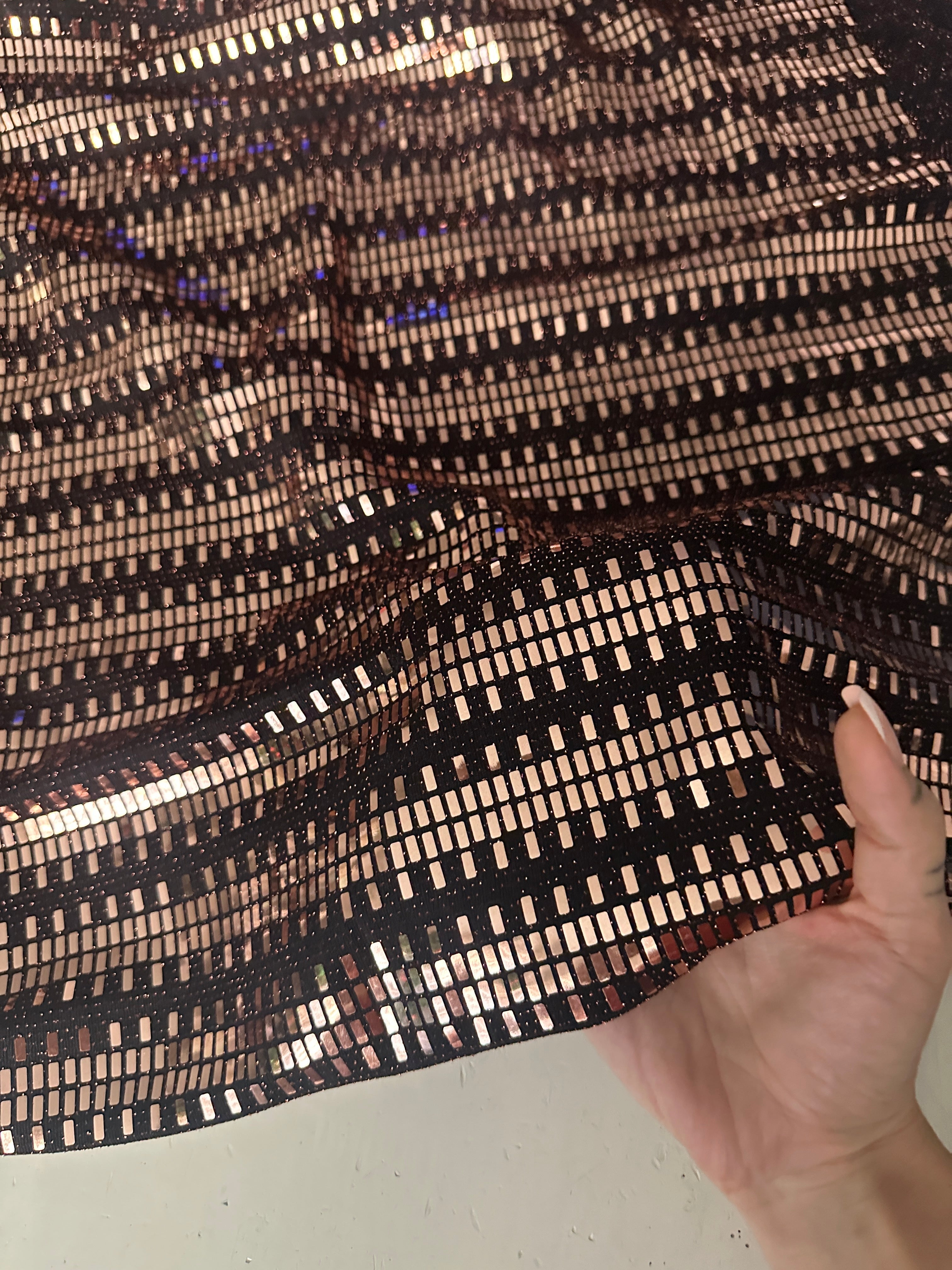 Gold Foiled Mirror Sequins on Knit, gold sequin on knit, rose gold sequin, sequin on knit, mirror sequin on knit, bright gold sequin on knit