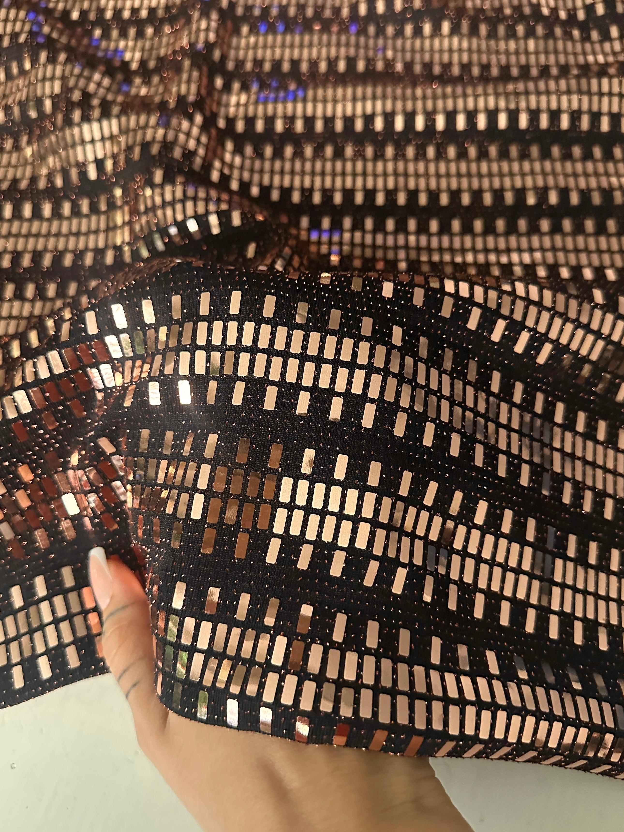 Gold Foiled Mirror Sequins on Knit, gold sequin on knit, rose gold sequin, sequin on knit, mirror sequin on knit, bright gold sequin on knit