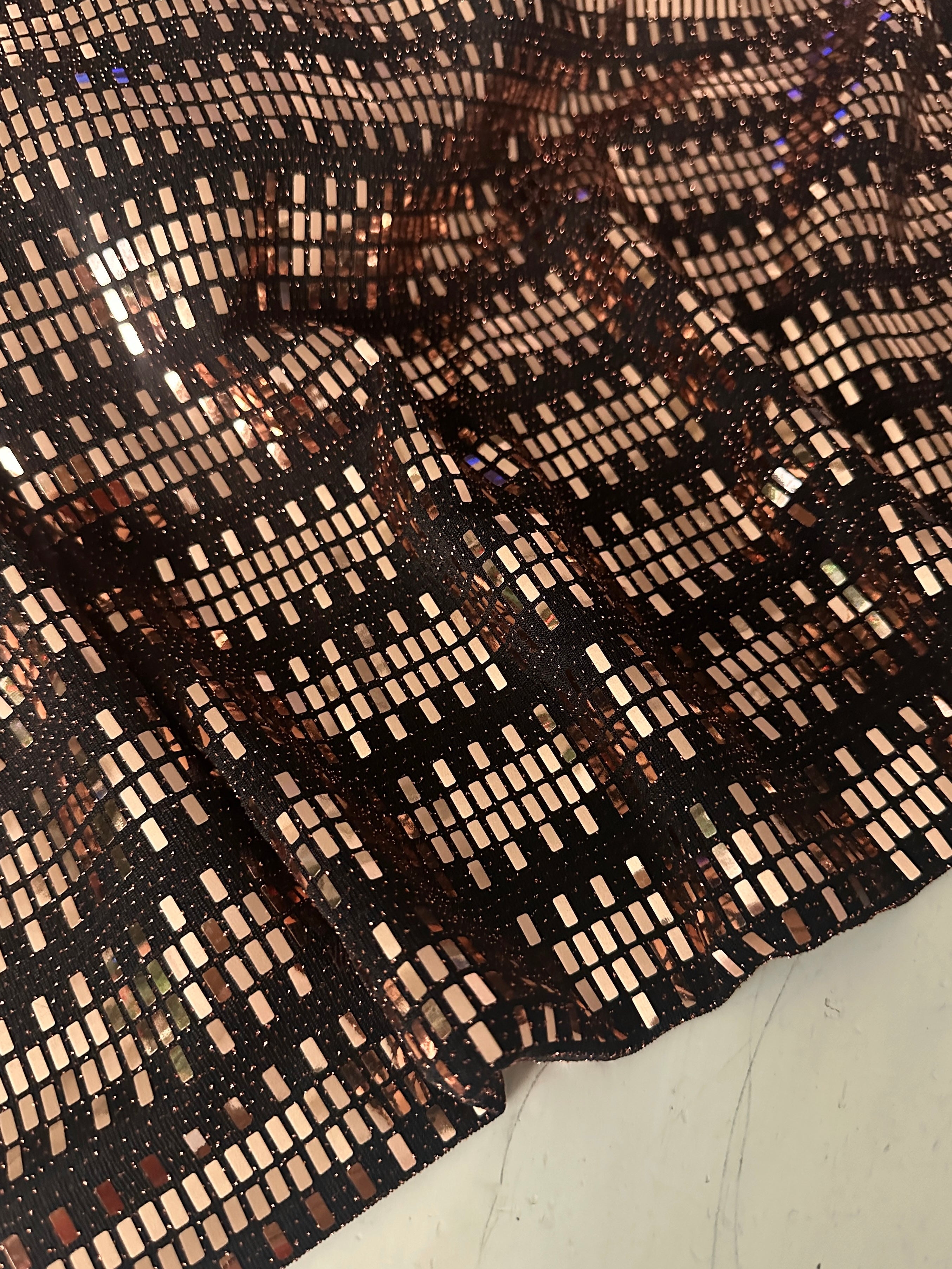 Gold Foiled Mirror Sequins on Knit, gold sequin on knit, rose gold sequin, sequin on knit, mirror sequin on knit, bright gold sequin on knit