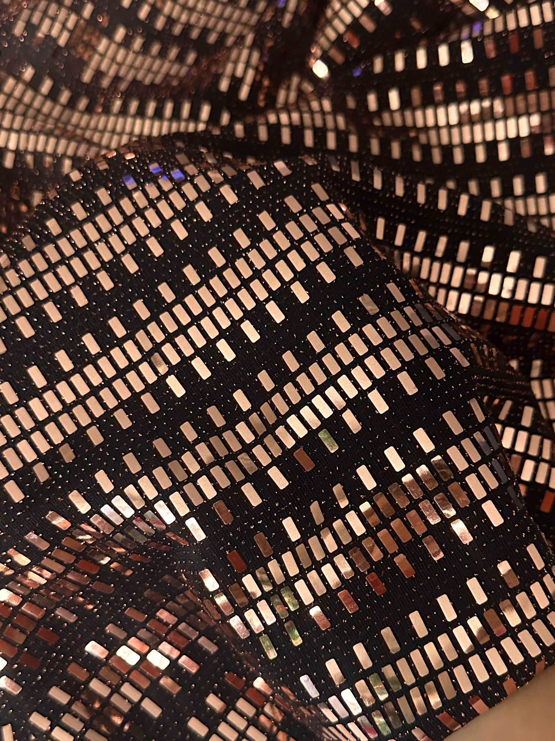 Gold Foiled Mirror Sequins on Knit, gold sequin on knit, rose gold sequin, sequin on knit, mirror sequin on knit, bright gold sequin on knit