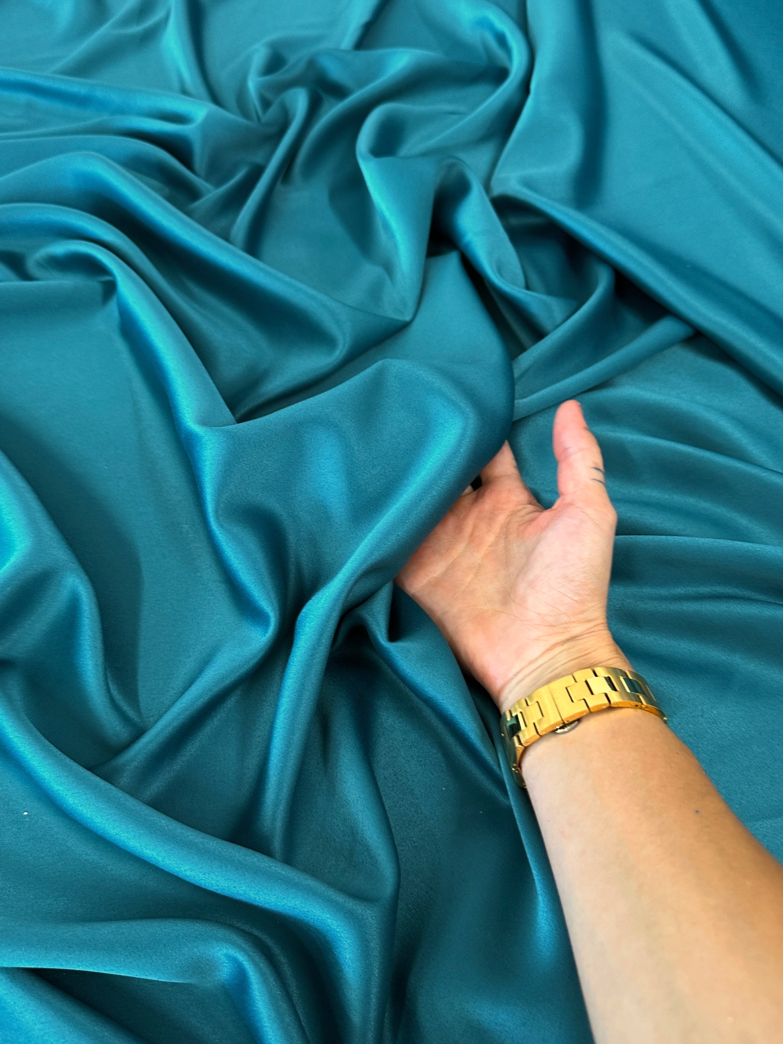 teal green stretch crepe back satin, green stretch crepe back satin, dark green stretch crepe back satin, premium stretch crepe back satin, satin for bride, satin for woman, satin in low price, cheap satin, satin on sale