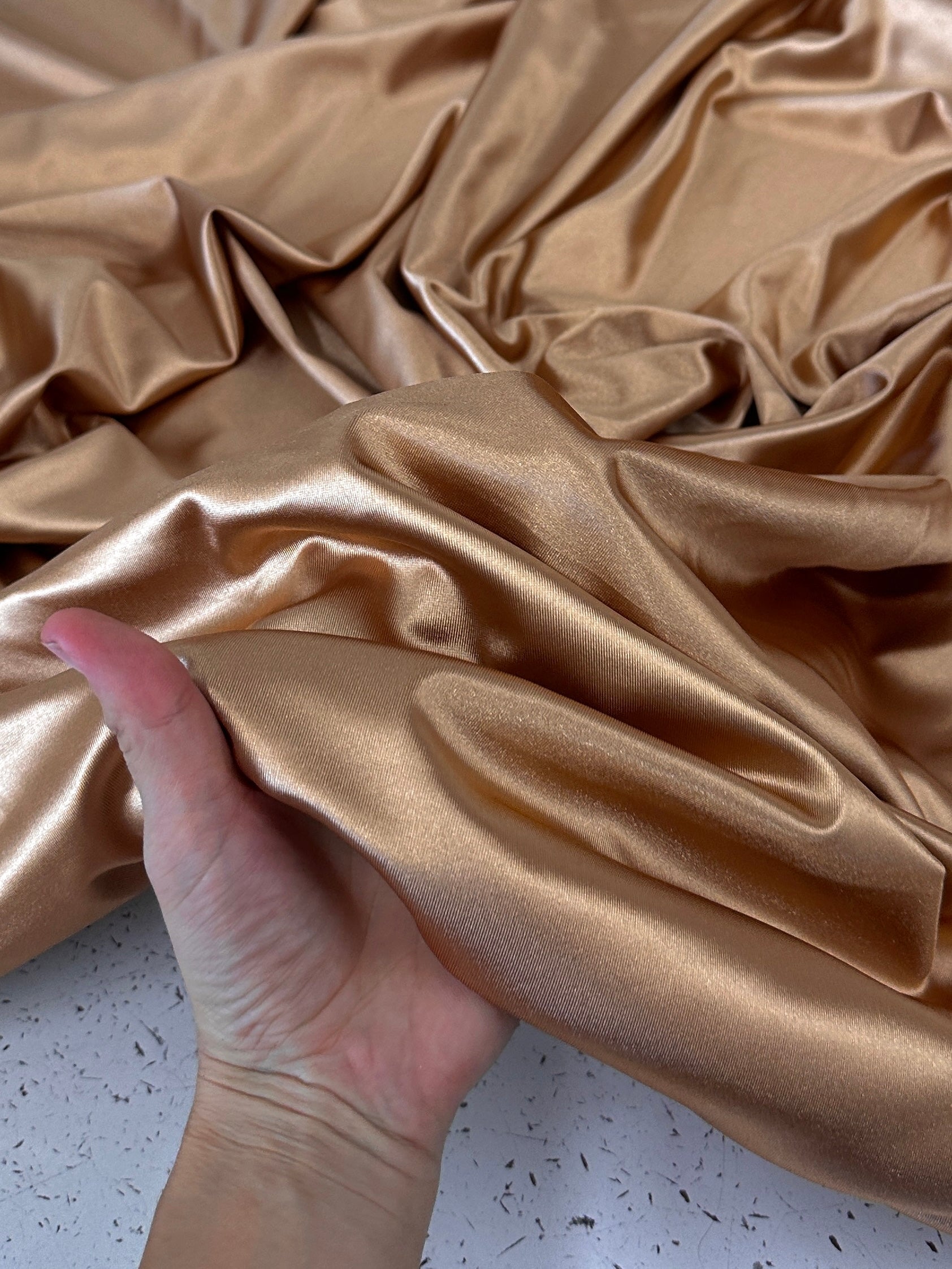 Mocha Nylon Spandex, Gold nylon spandex, 4 Way Stretch nylon spandex, Tan Spandex for Dress, shiny nylon spandex for woman, shiny nylon for bride, spandex for swim wear, premium spandex, spandex on sale, low price spandex