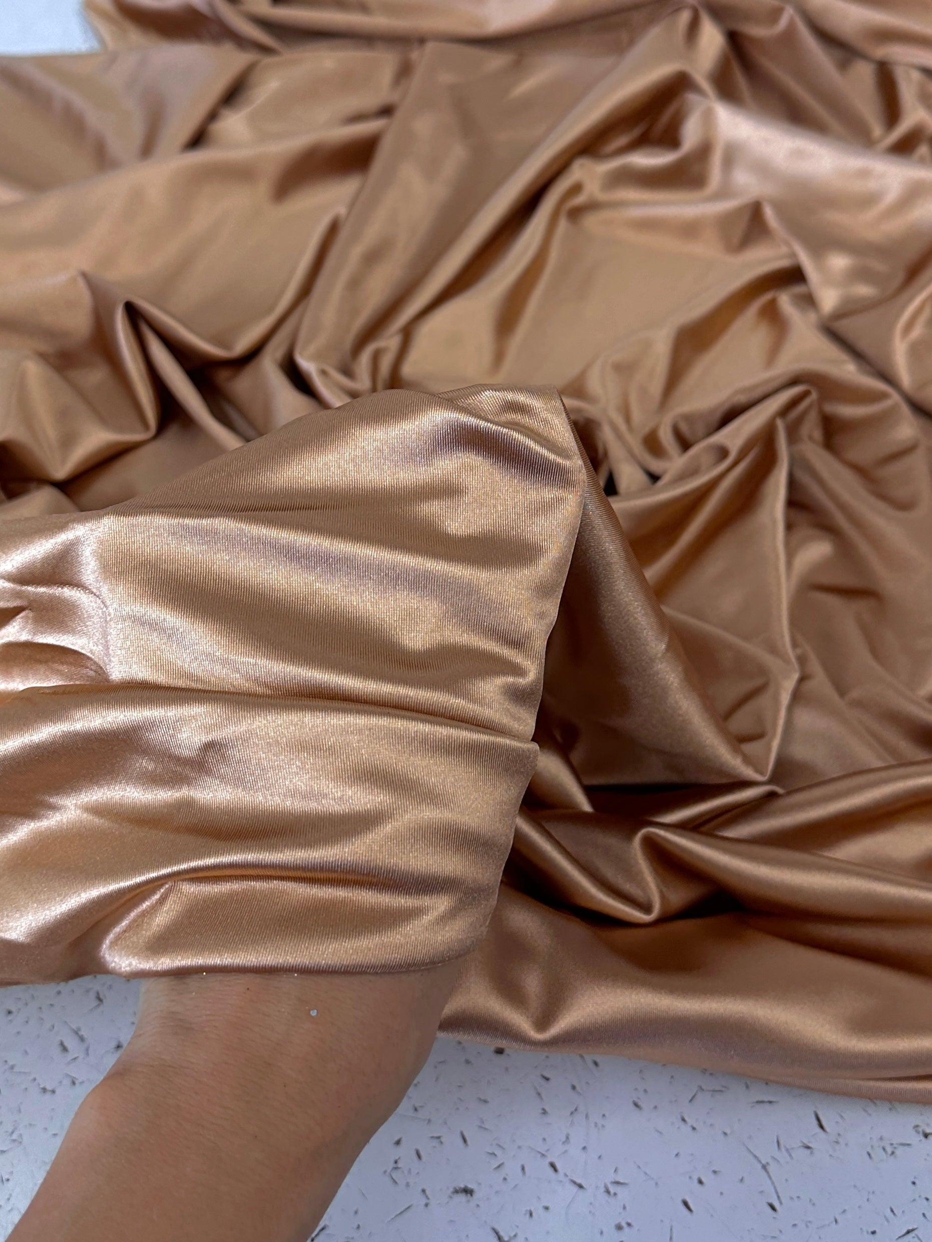 Mocha Nylon Spandex, Gold nylon spandex, 4 Way Stretch nylon spandex, Tan Spandex for Dress, shiny nylon spandex for woman, shiny nylon for bride, spandex for swim wear, premium spandex, spandex on sale, low price spandex