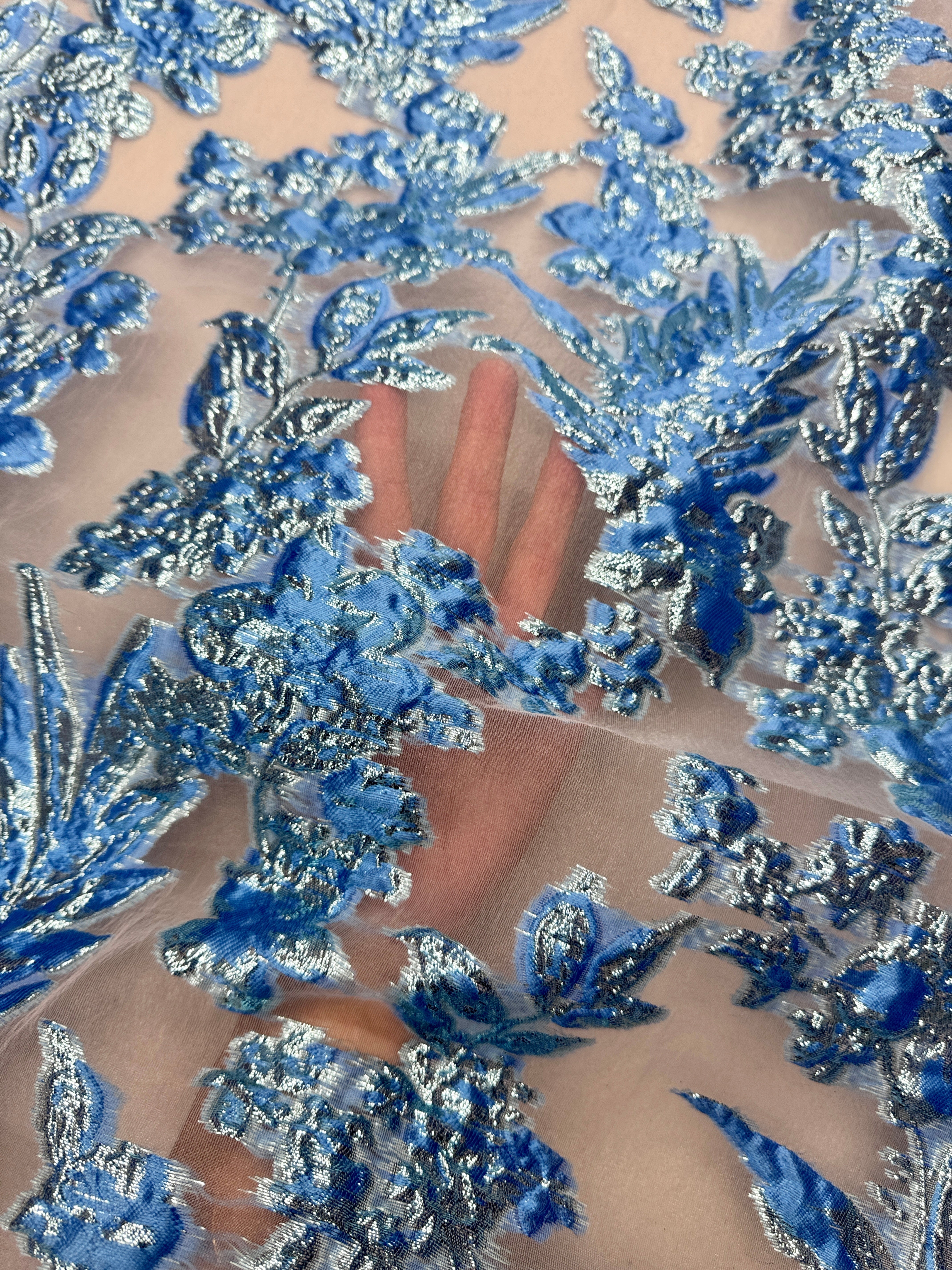 Baby Blue Organza Burnout Brocade, online textile store, sewing, fabric store, sewing store, cheap fabric store, kiki textiles