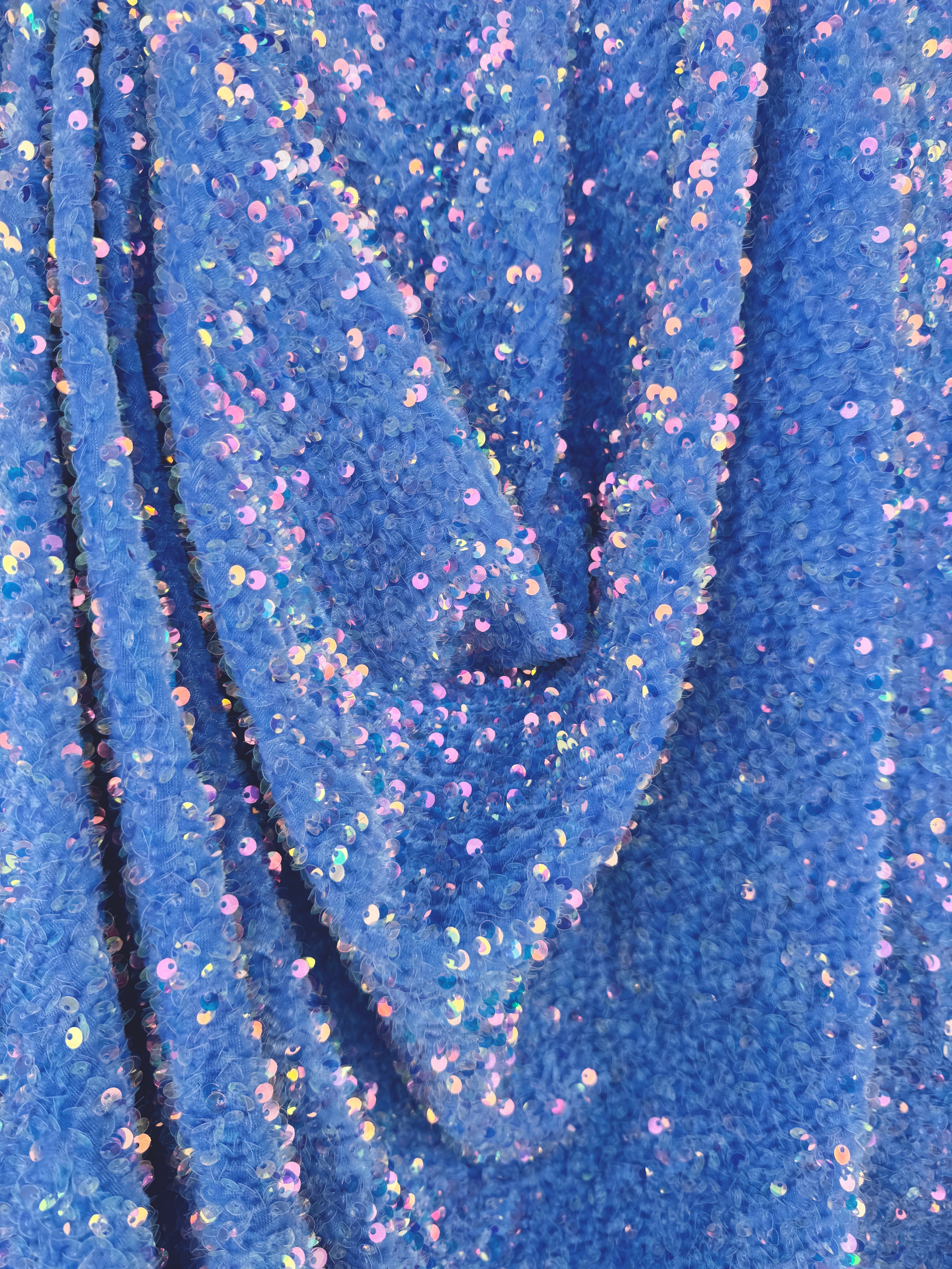 Baby Blue Sequin on Velvet, blue Sequin on velvet, baby blue Sequin on velvet, Stretch Sequin Mesh, Stretch Sequin velvet for woman,  Stretch Sequin velvet for bride, Stretch Sequin velvet on sale, Stretch Sequin velvet on discount, Stretch Sequin velvet online