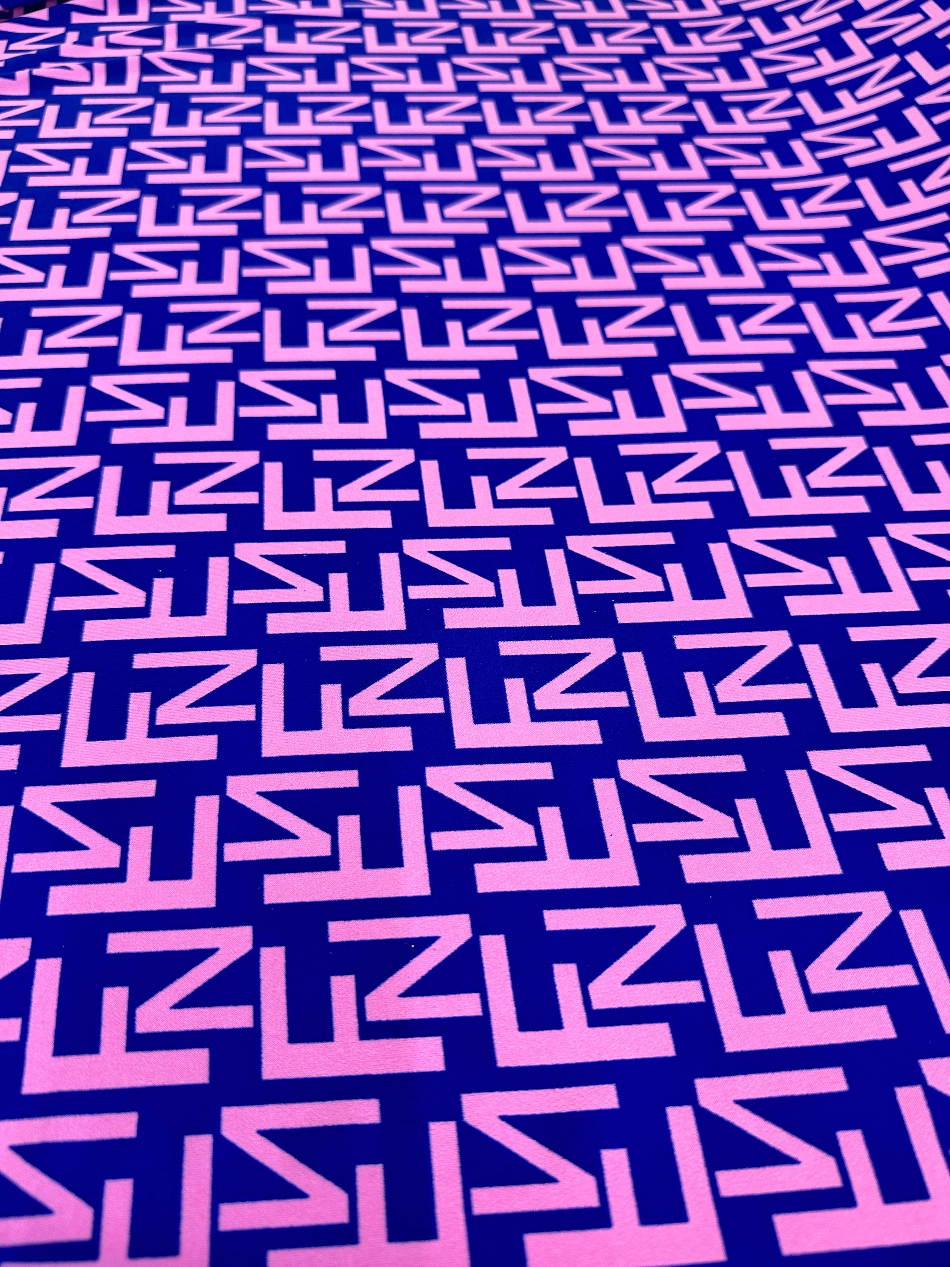 Purple Letter Print Jersey Knit, online textile store, sewing, fabric store, sewing store, cheap fabric store, kiki textiles