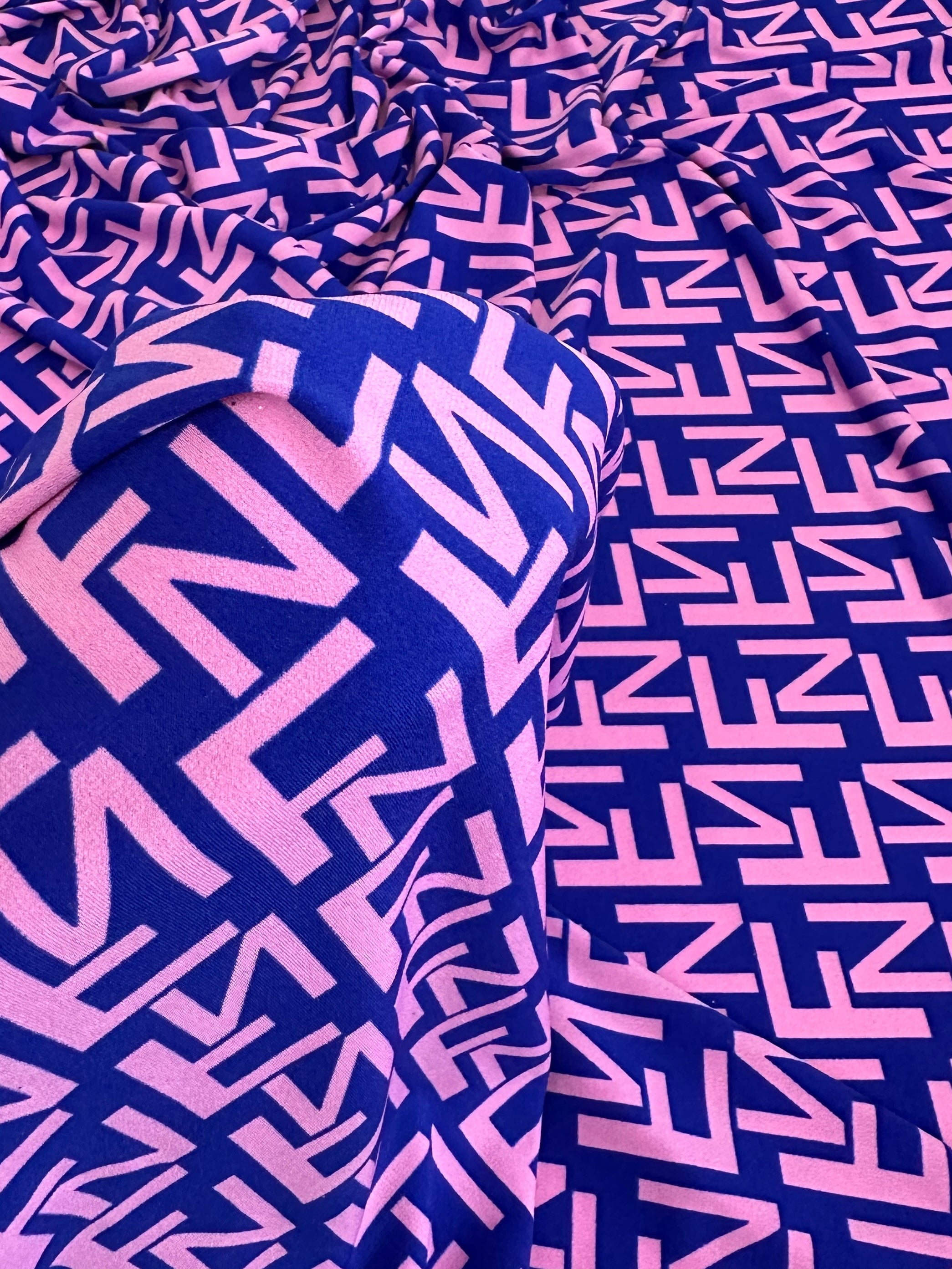 Purple Letter Print Jersey Knit, online textile store, sewing, fabric store, sewing store, cheap fabric store, kiki textiles