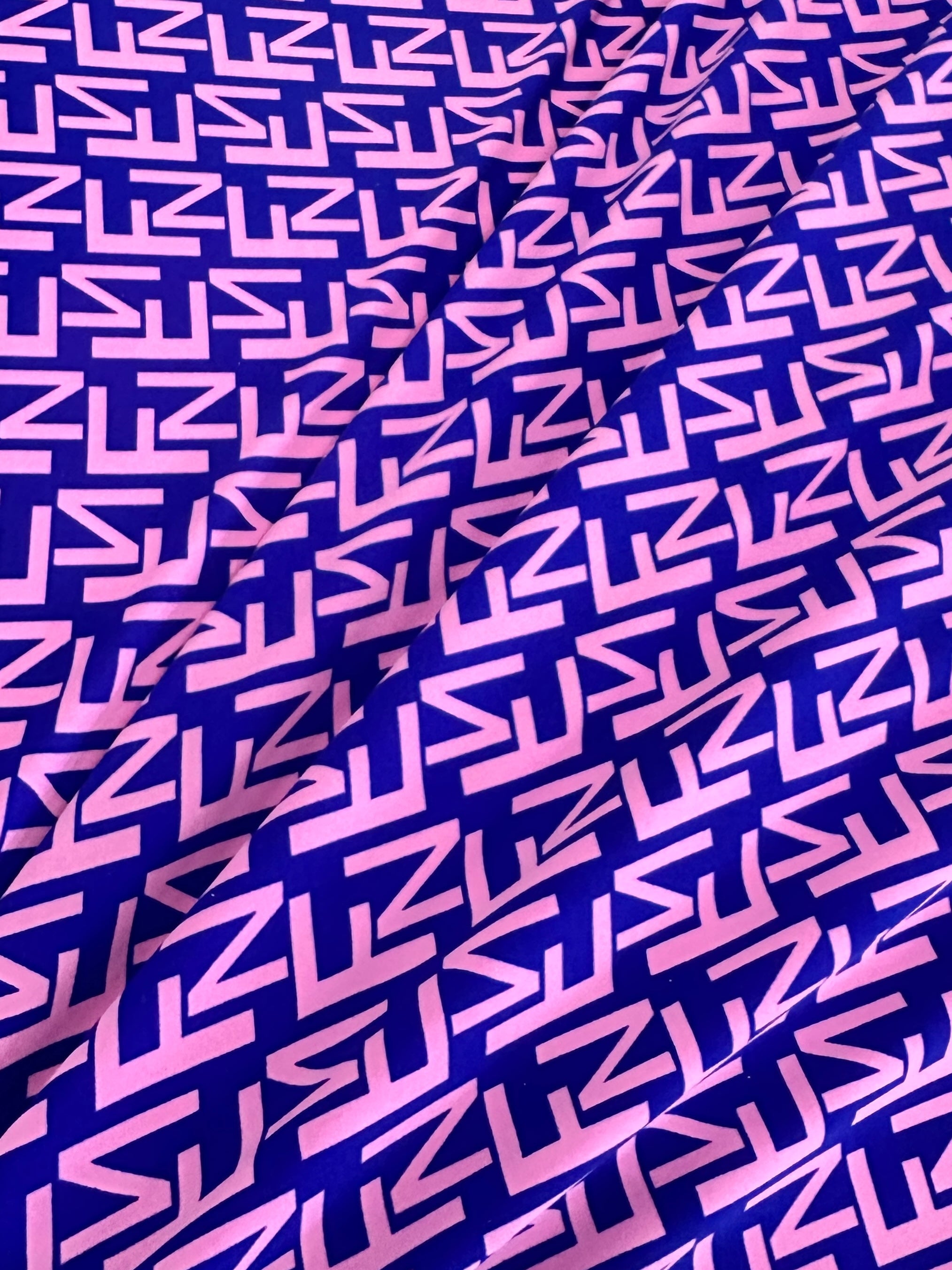 Purple Letter Print Jersey Knit, online textile store, sewing, fabric store, sewing store, cheap fabric store, kiki textiles