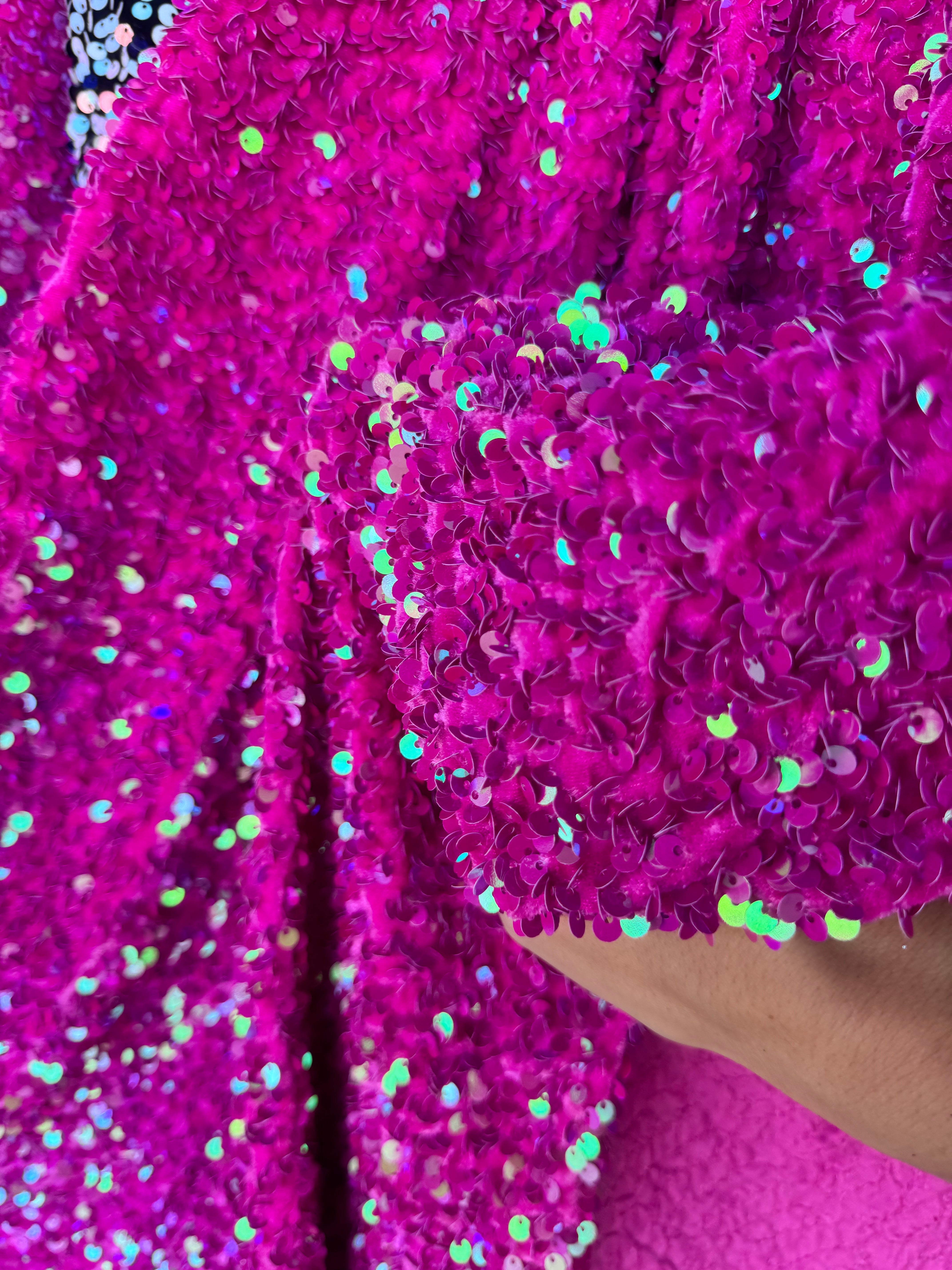 Fuchsia Iridescent Sequin on Velvet blue Sequin on velvet, Fuchsia Sequin on velvet, Stretch Sequin Mesh, Pink Stretch Sequin velvet for woman,  Stretch Sequin velvet for bride, Stretch Sequin velvet on sale, Stretch Sequin velvet on discount, Stretch Sequin velvet online