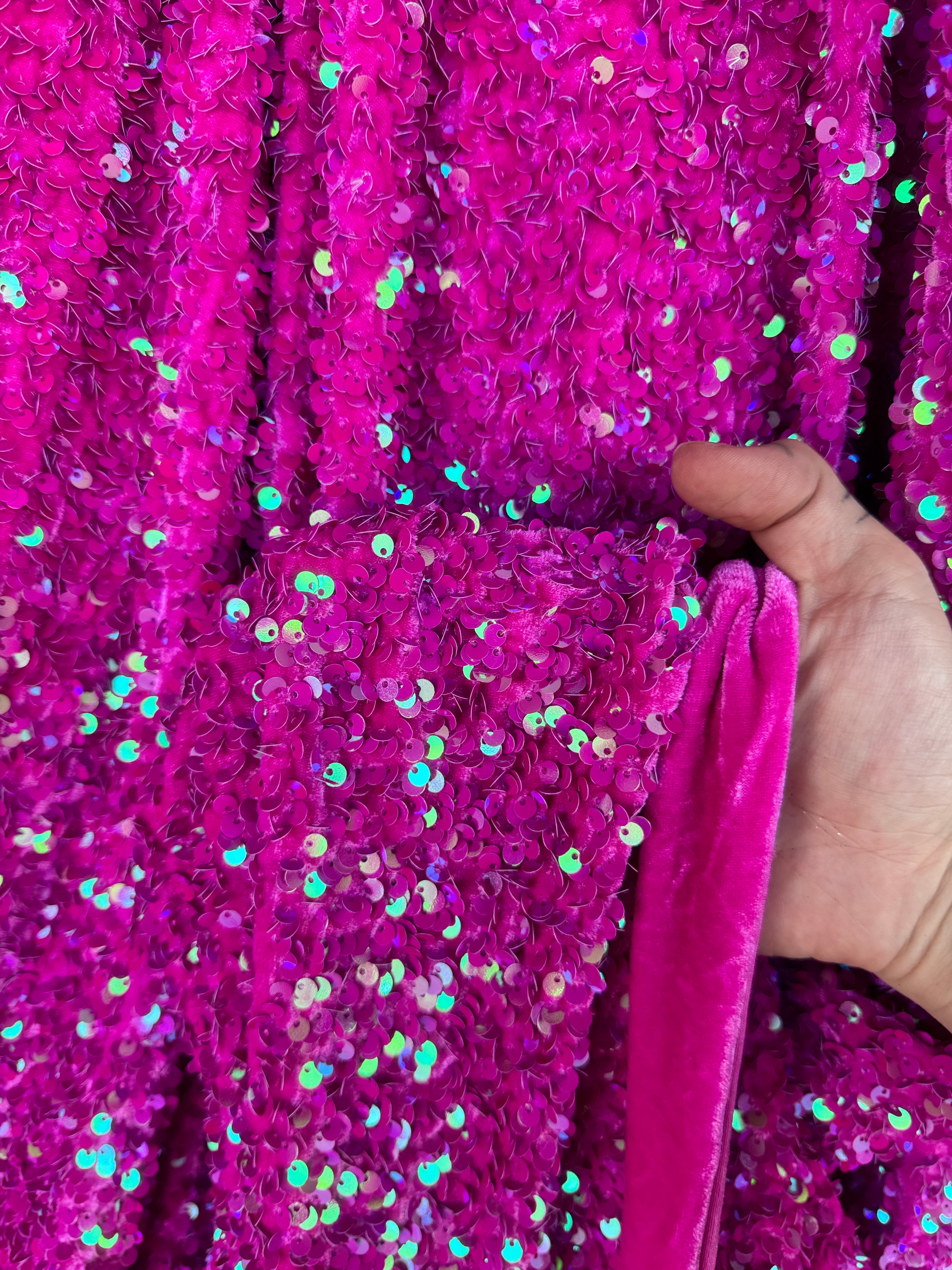 Fuchsia Iridescent Sequin on Velvet blue Sequin on velvet, Fuchsia Sequin on velvet, Stretch Sequin Mesh, Pink Stretch Sequin velvet for woman,  Stretch Sequin velvet for bride, Stretch Sequin velvet on sale, Stretch Sequin velvet on discount, Stretch Sequin velvet online