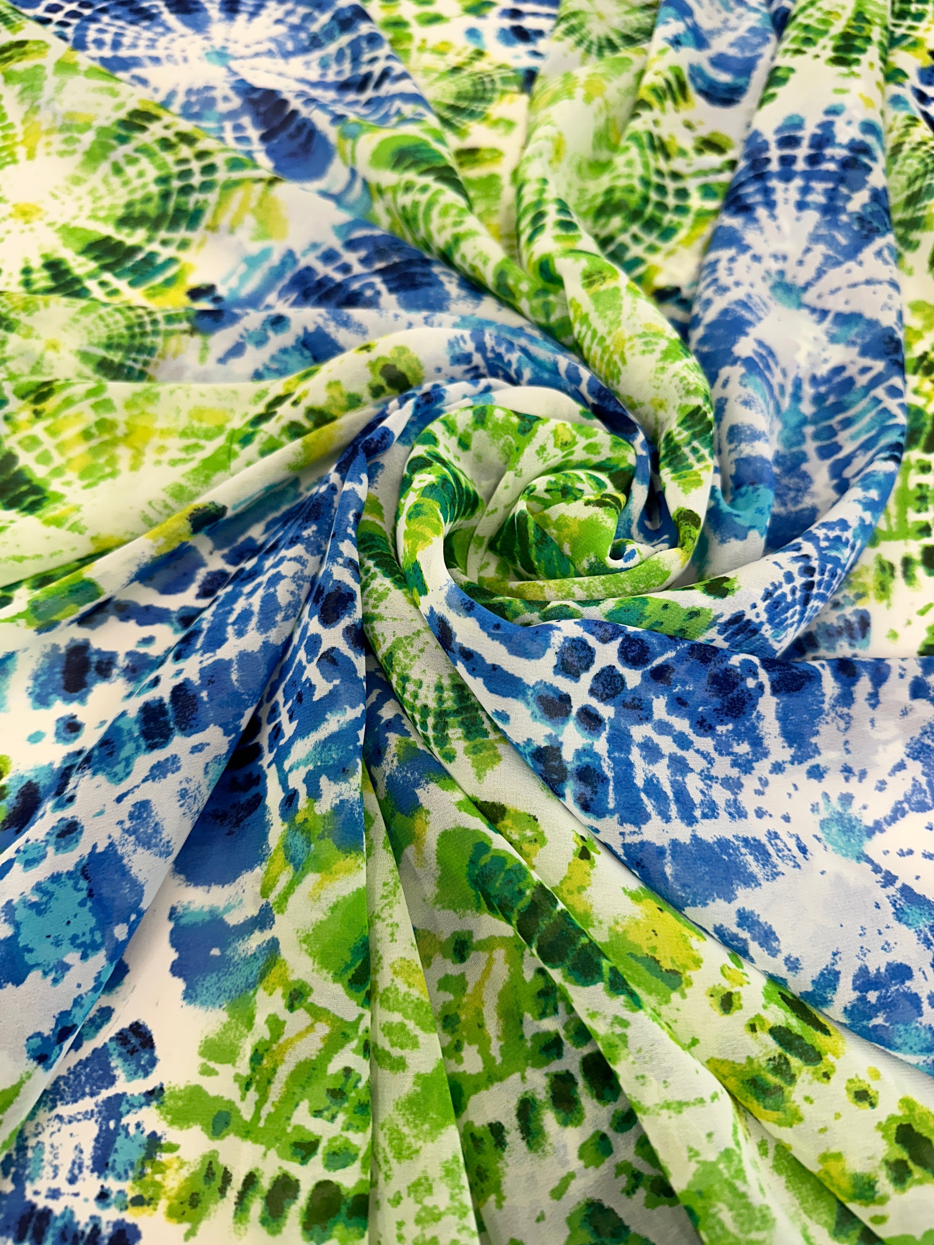 Tie Dye Blue Green Hi Multi Chiffon, online textile store, sewing, fabric store, sewing store, cheap fabric store, kiki textiles