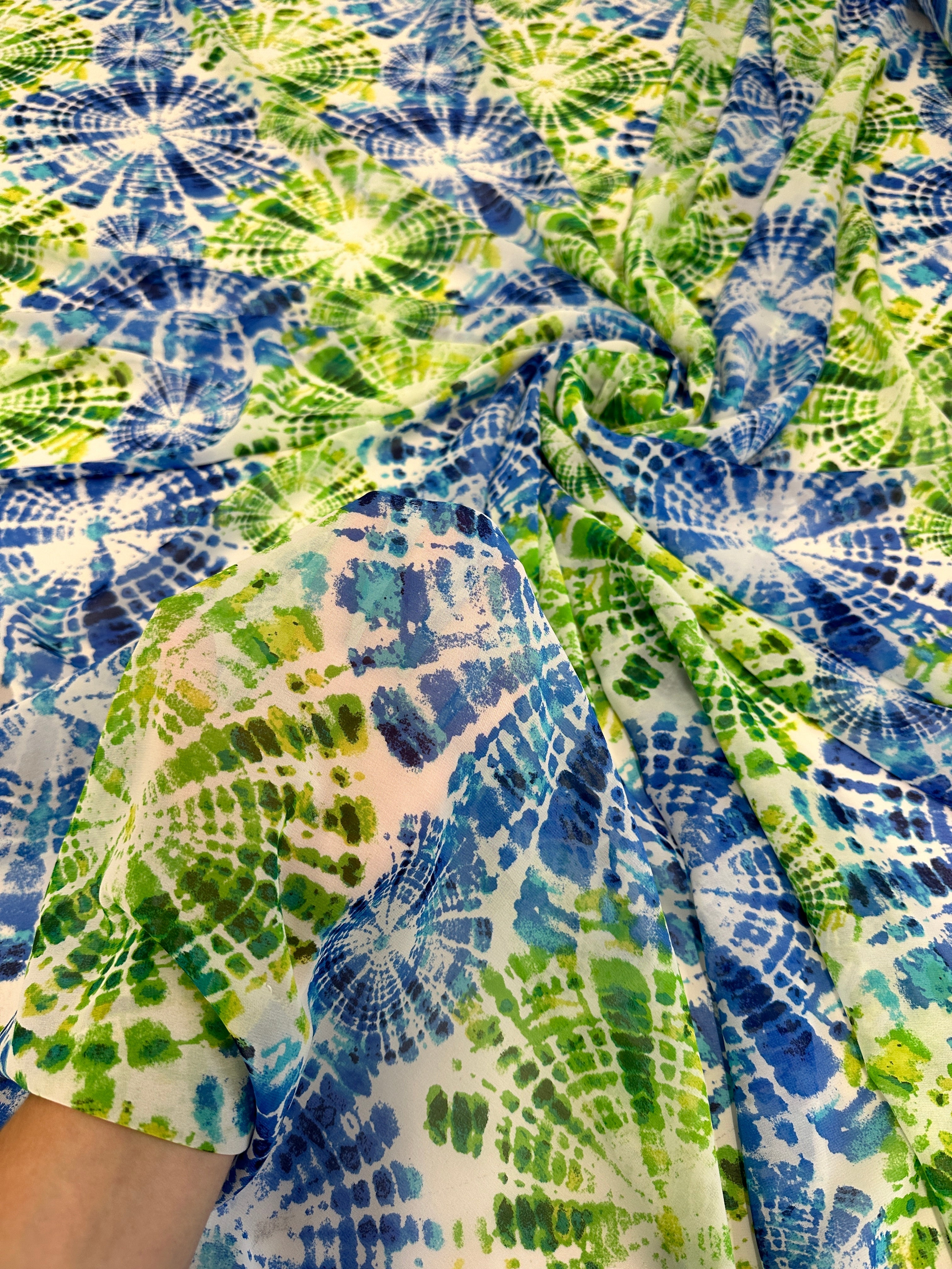 Tie Dye Blue Green Hi Multi Chiffon, online textile store, sewing, fabric store, sewing store, cheap fabric store, kiki textiles