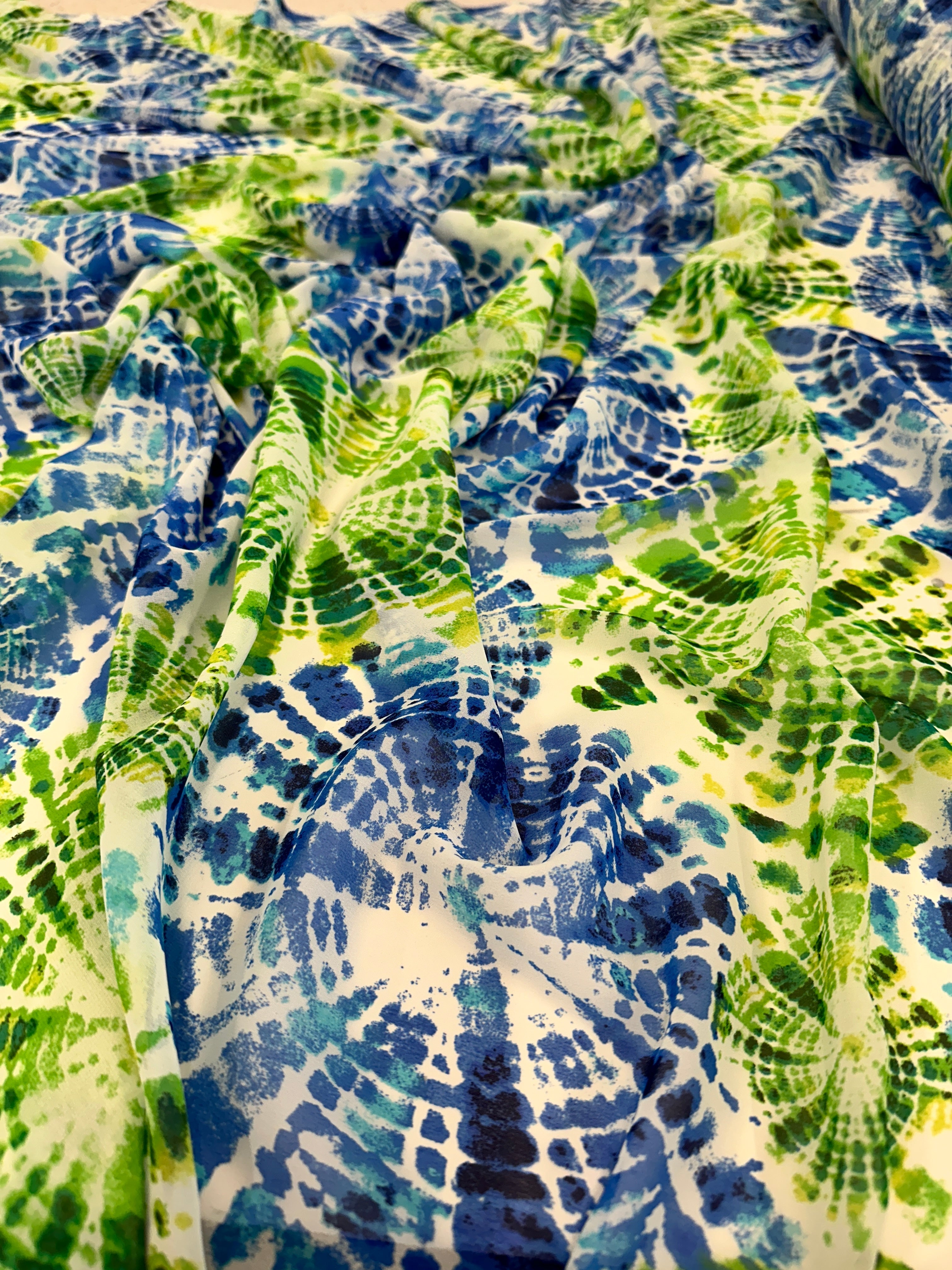 Tie Dye Blue Green Hi Multi Chiffon, Blue Green chiffon, Blue Green organza, crystal chiffon, Crystal chiffon for woman, chiffon for bride, premium chiffon, chiffon in low price, chiffon for party wear, chiffon for gown