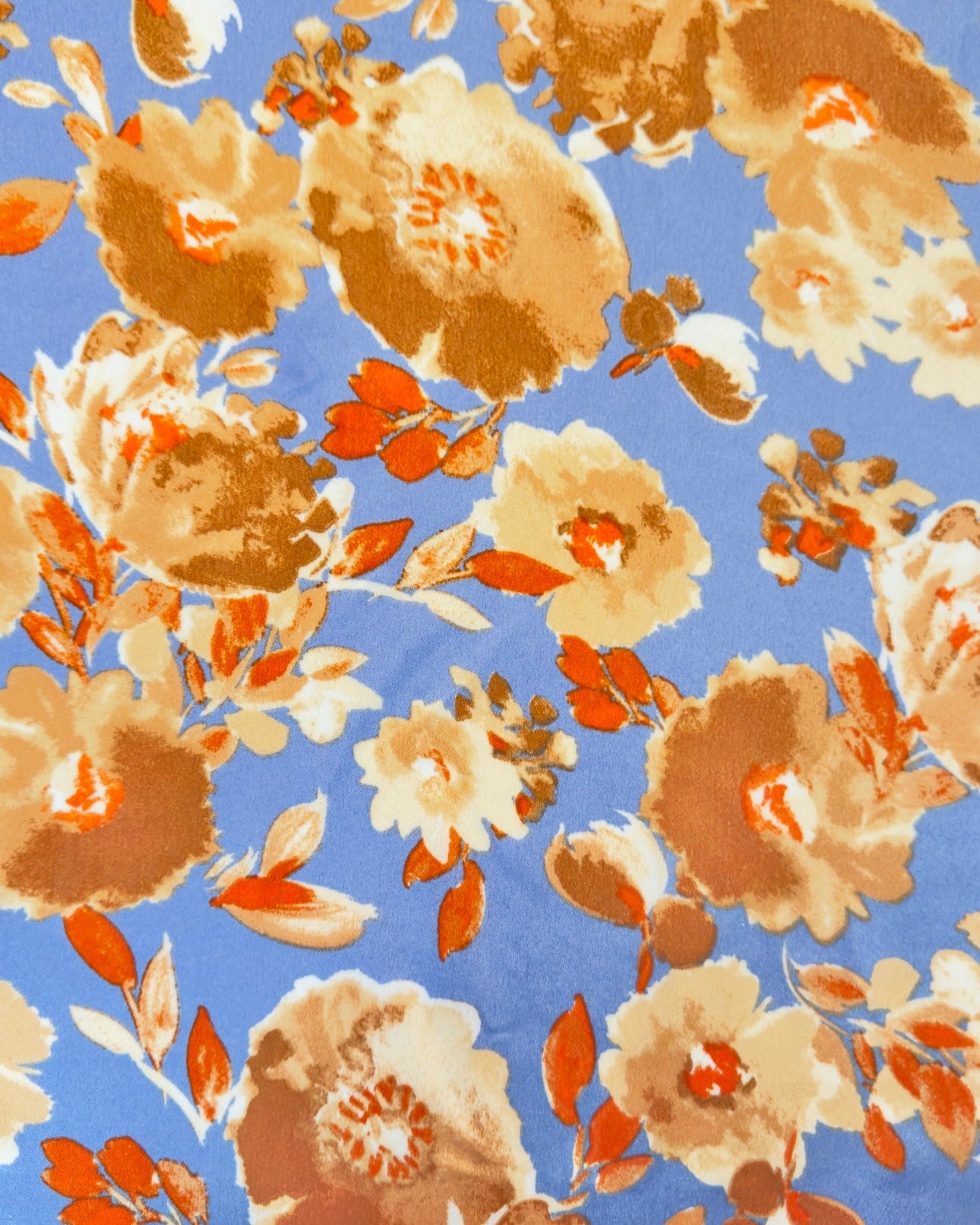 Gold/Baby Blue Floral Print Satin, floral print satin, printed satin, baby blue print satin, gold satin, blue satin