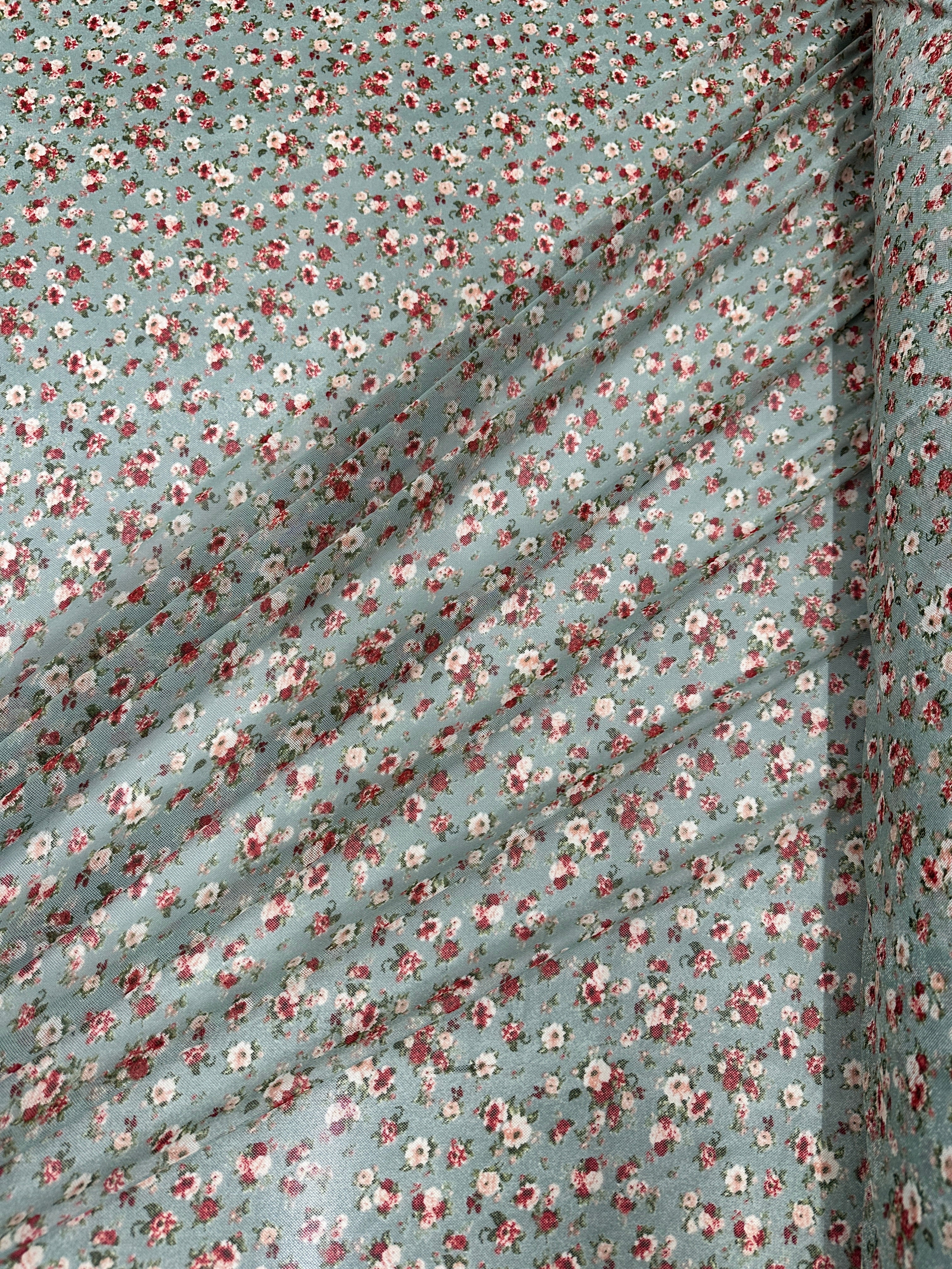 Sage Mini Flowers Print Power Mesh, Sage Power Mesh, nude lace mesh, lace mesh for woman, lace mesh for bride, lace mesh on sale, lace mesh on discount