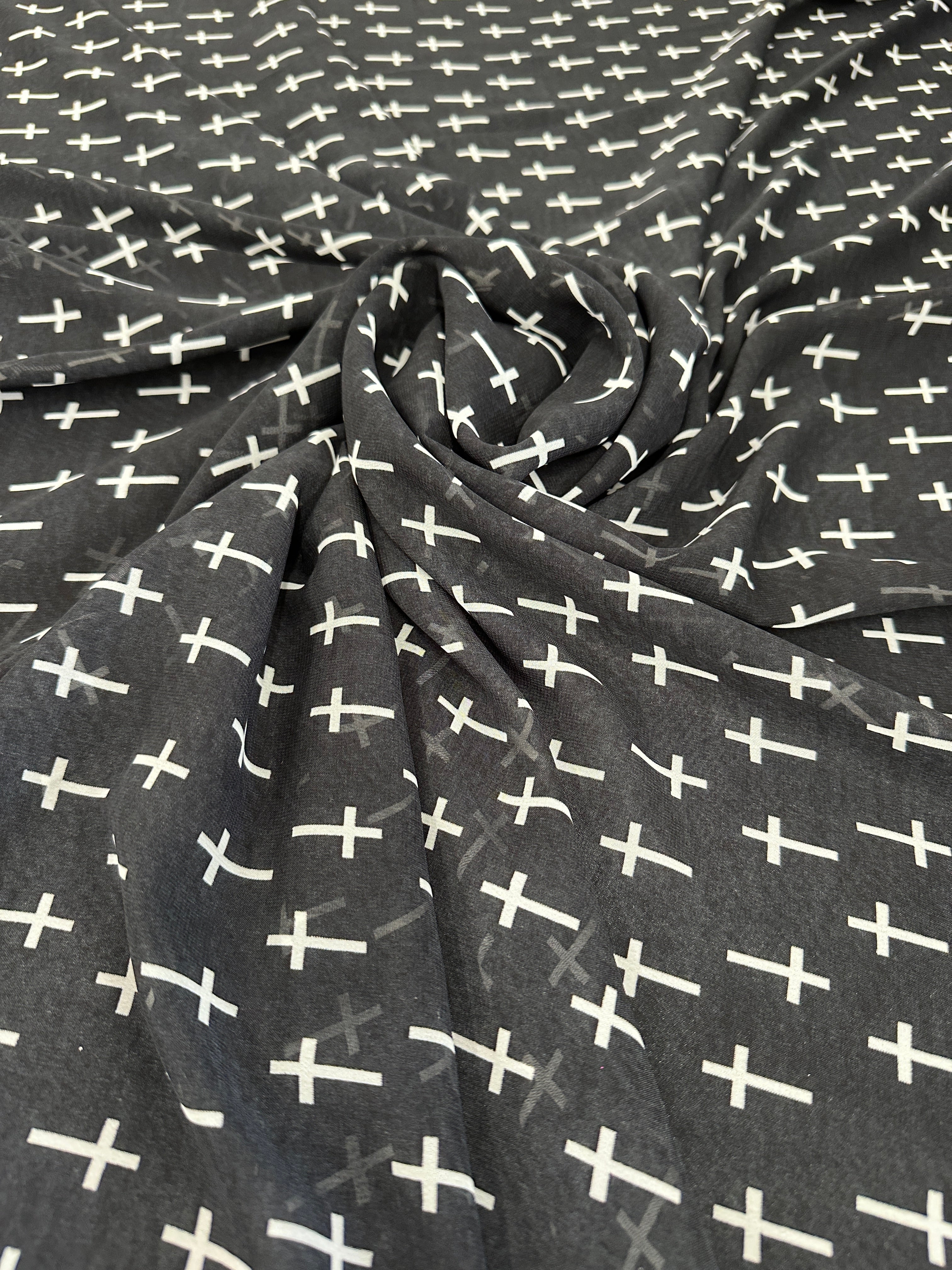 Black and White Cross Print Chiffon, Multicolor chiffon, Multicolor  organza, crystal chiffon, Crystal chiffon for woman, chiffon for bride, premium chiffon, chiffon in low price, chiffon for party wear, chiffon for gown