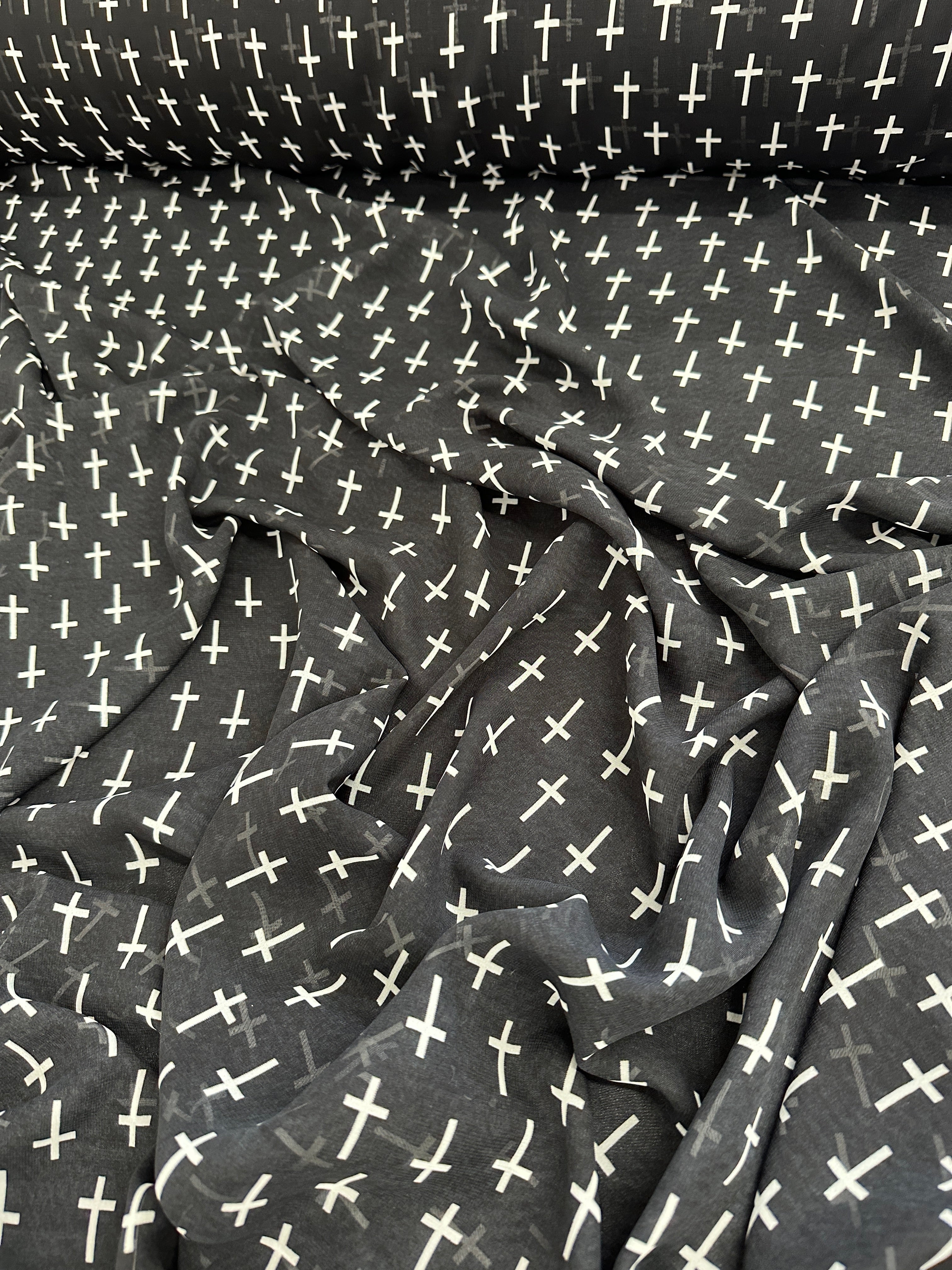 Black and White Cross Print Chiffon, Multicolor chiffon, Multicolor  organza, crystal chiffon, Crystal chiffon for woman, chiffon for bride, premium chiffon, chiffon in low price, chiffon for party wear, chiffon for gown