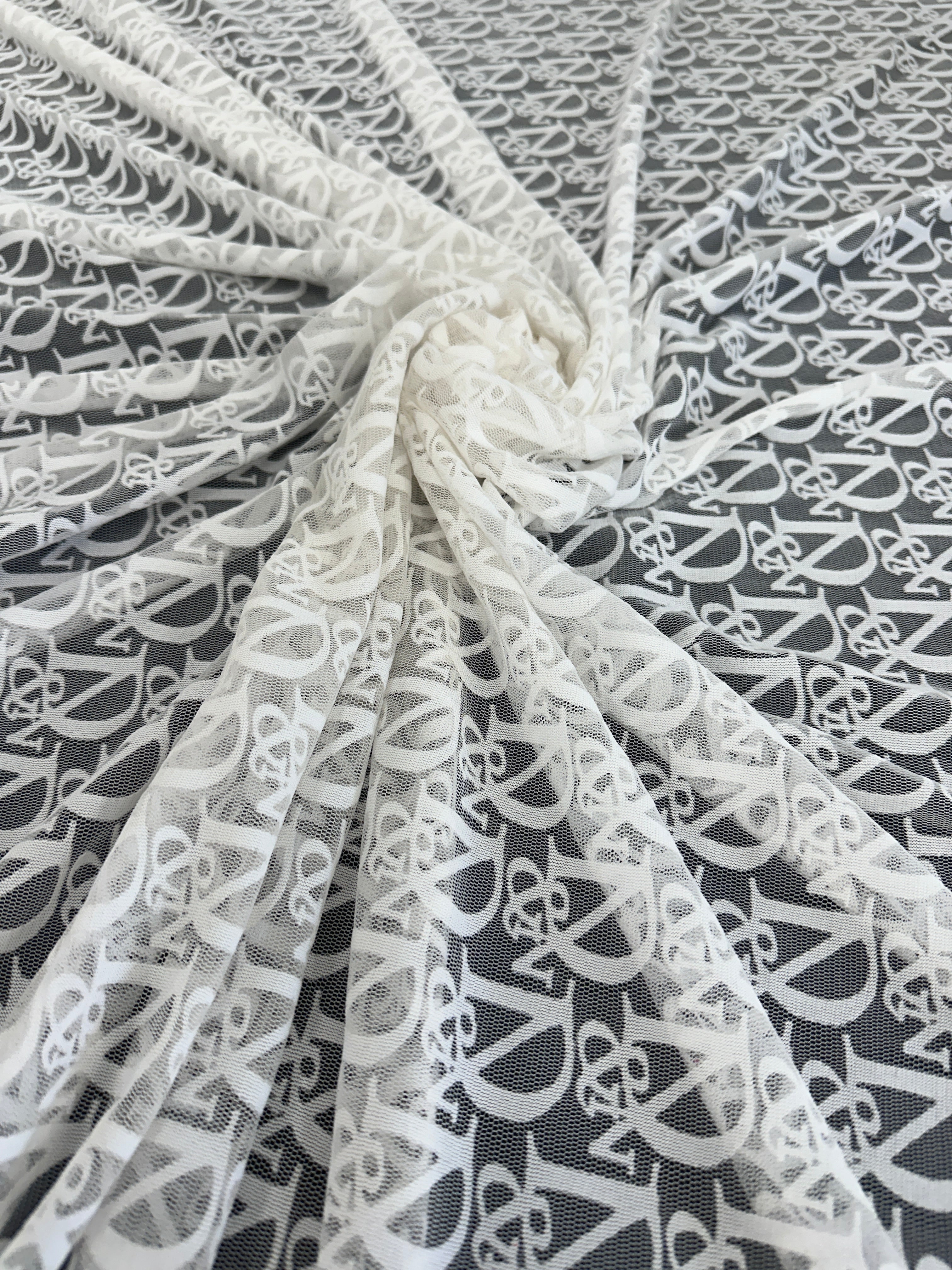 White Letter Power Mesh, sewing, fabric store, sewing store, cheap fabric store, kiki textiles