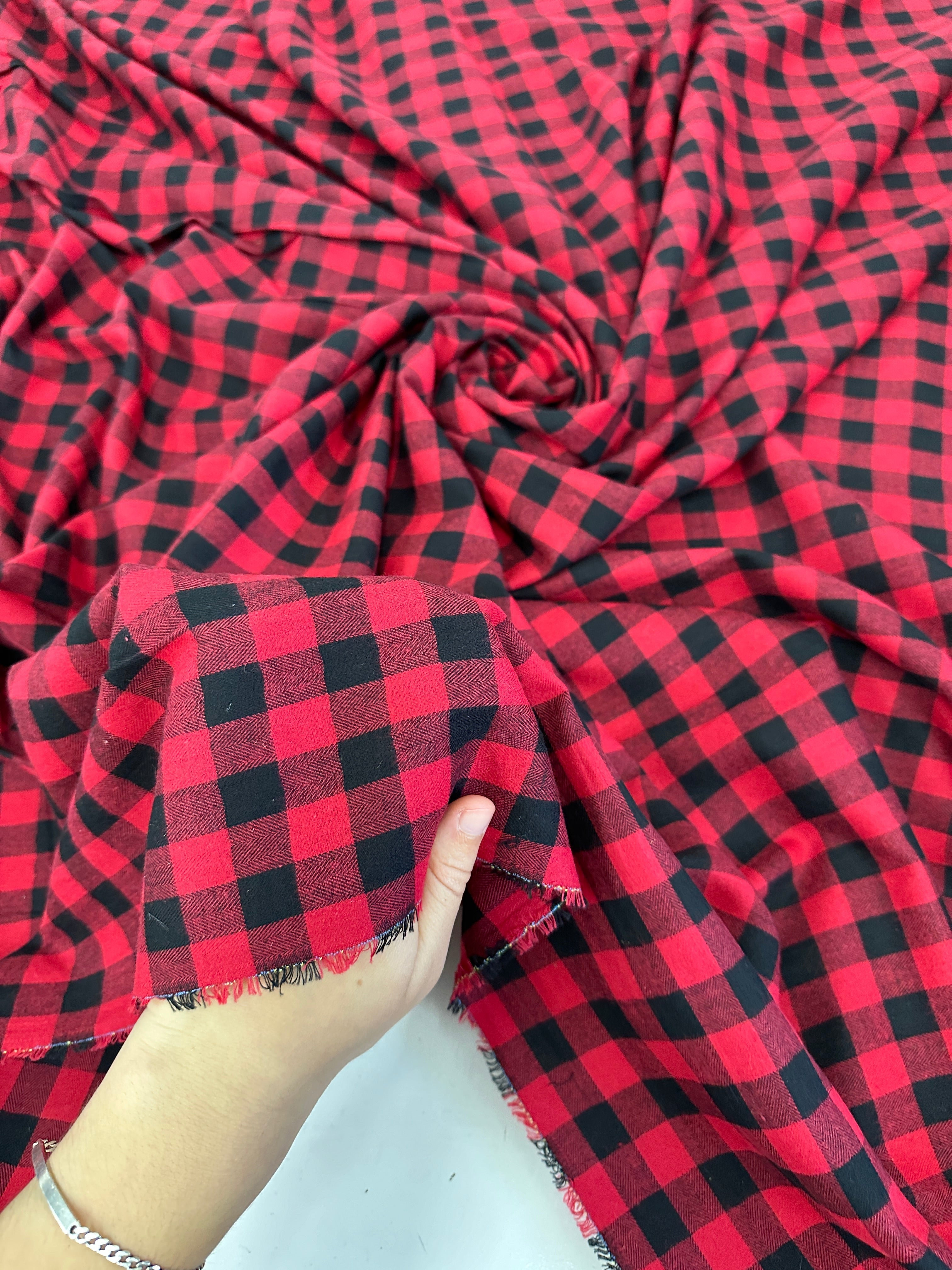 Black Red Woven Checkered Wool Blend, Wool Blend, wool fabric, blend wool fabric, winter fabric, Woven fabric, Fabric on Sale, Warm Wool, Stylish Wool