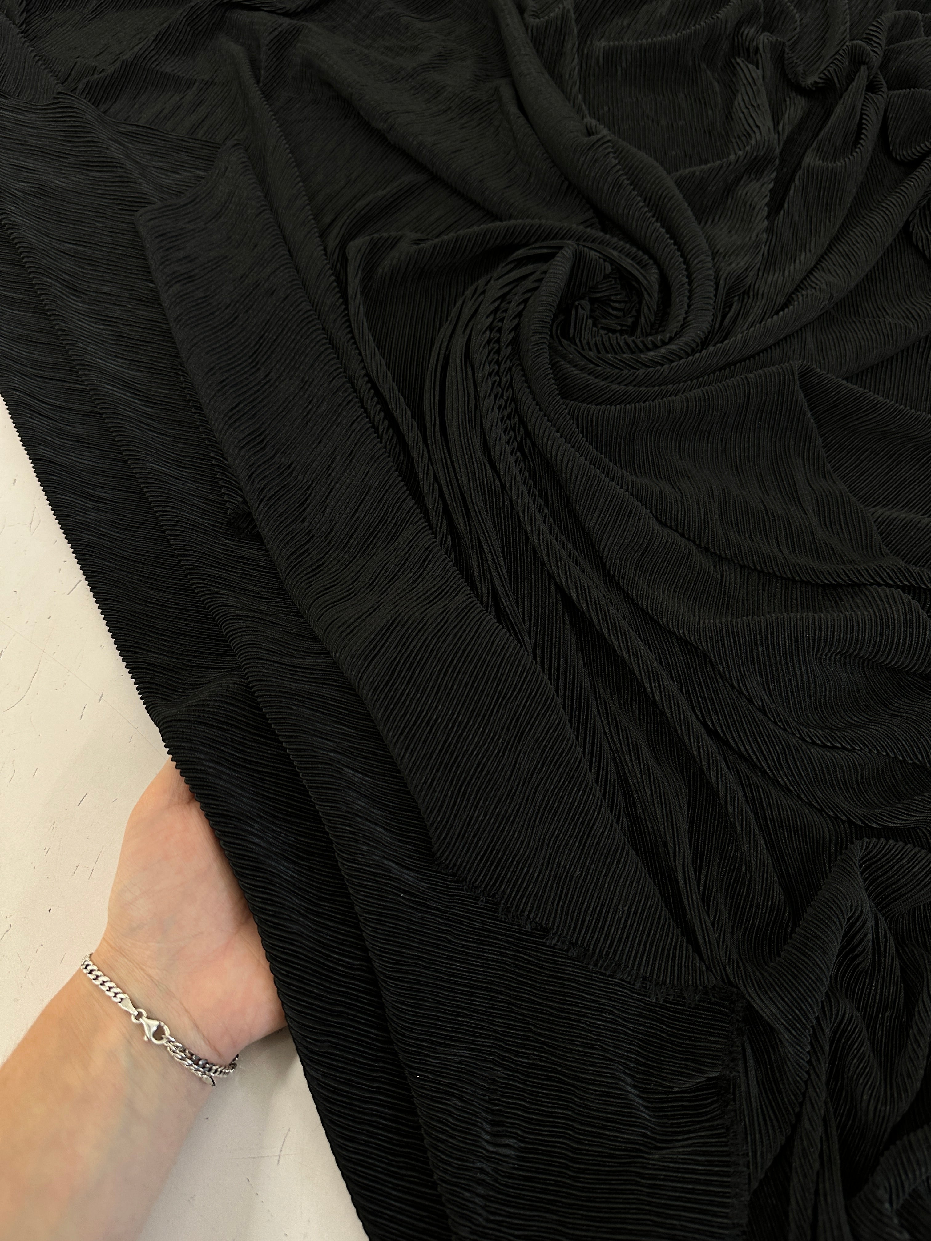 Black Pleated Knit, sewing, fabric store, sewing store, cheap fabric store, kiki textiles