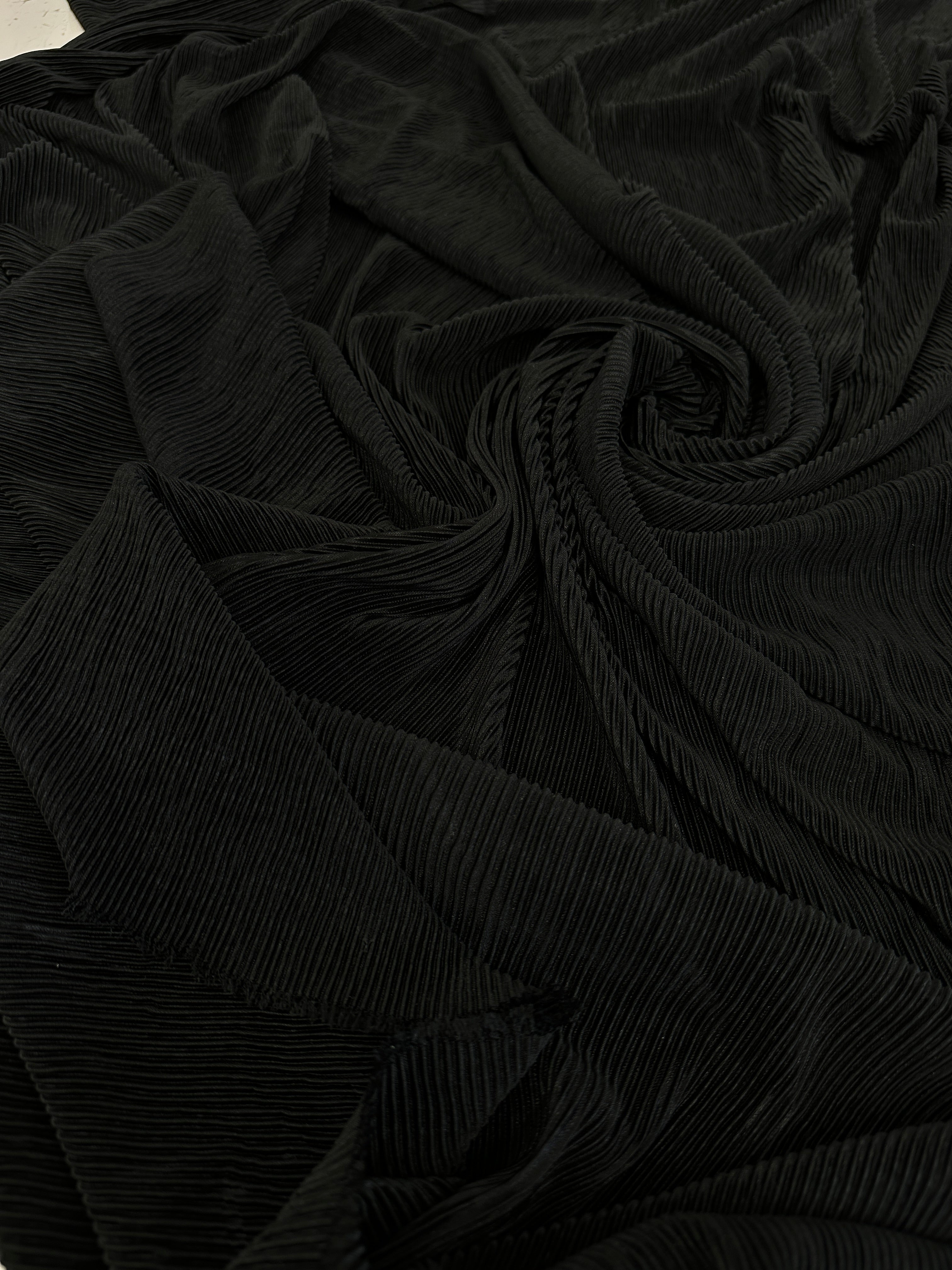 Black Pleated Knit, sewing, fabric store, sewing store, cheap fabric store, kiki textiles