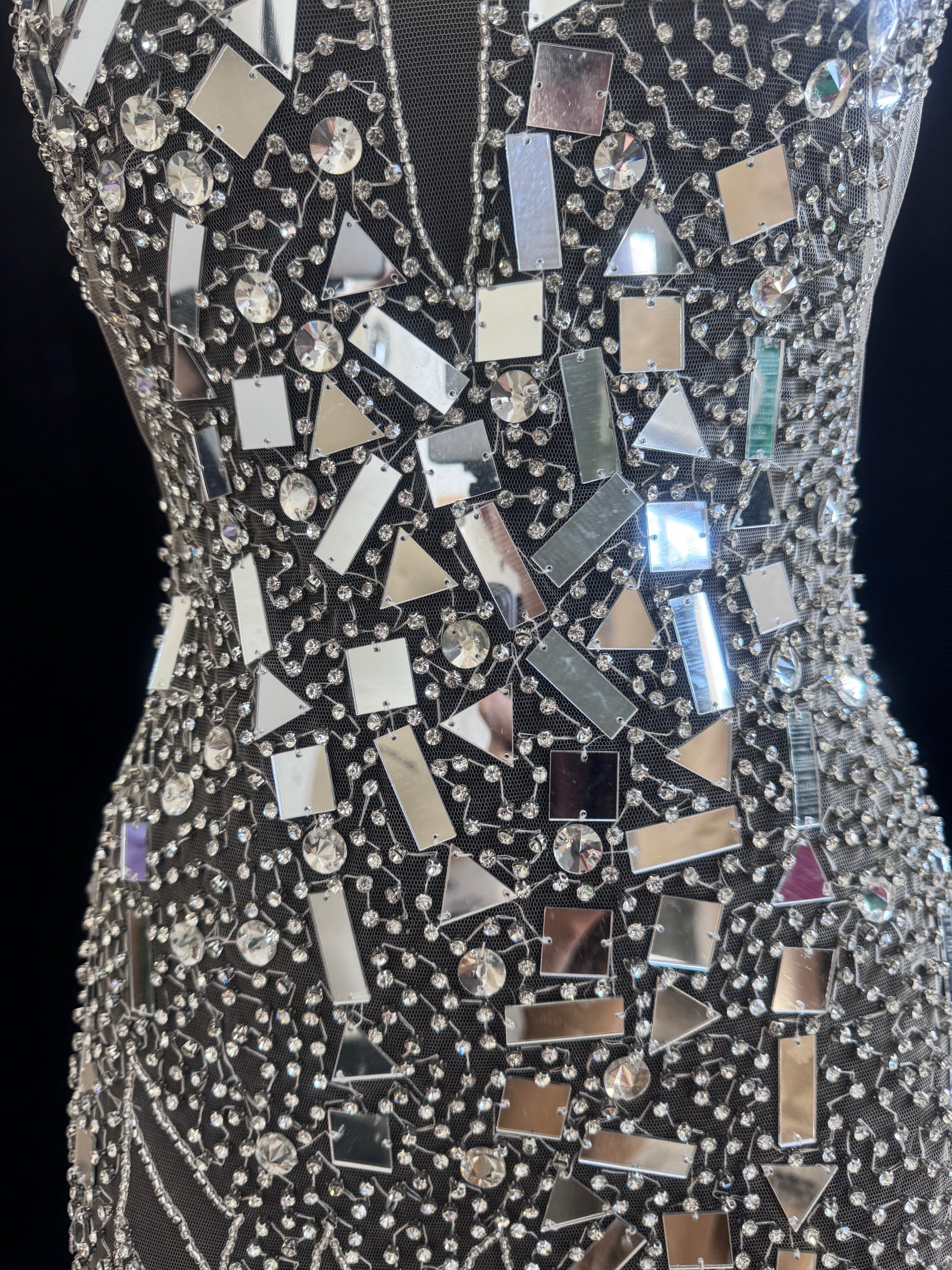 Anne Silver Mirror Rhinestone Bodice Applique, silver rhinestone, light silver rhinestone, dark silver rhinestone