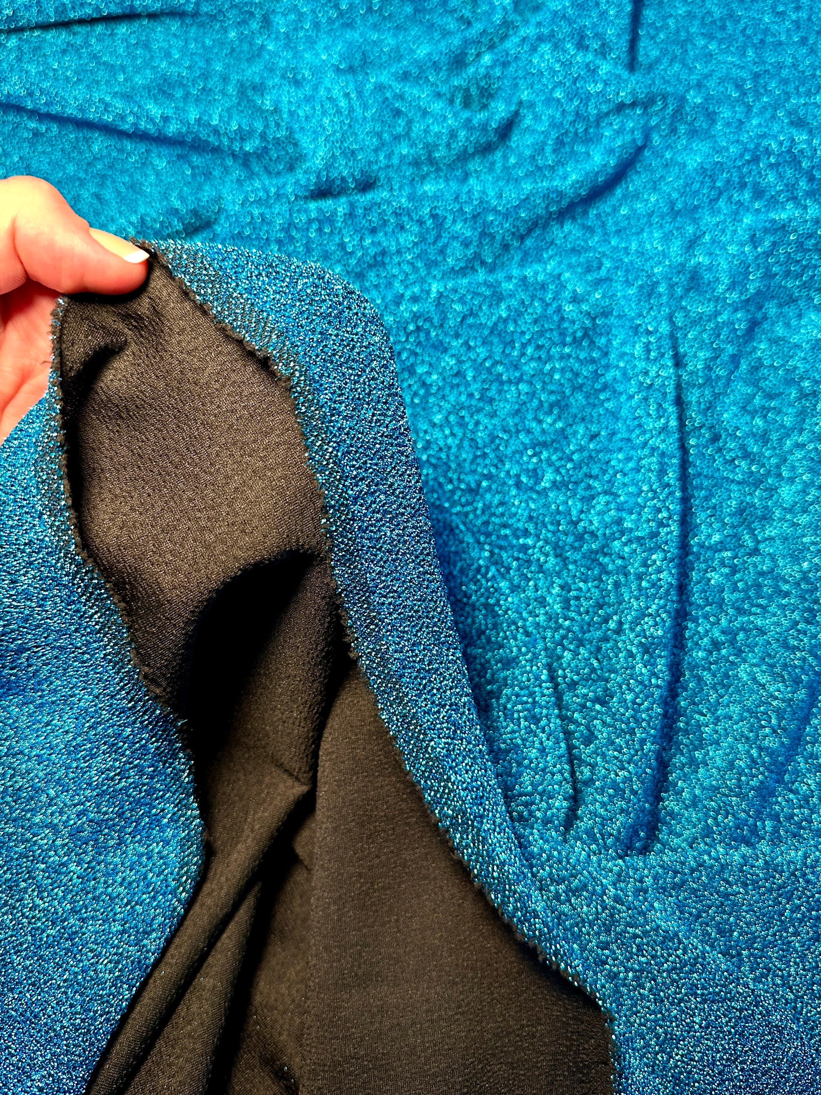 shimmery, glimmery, sparkle, sparkly, luxury, deluxe, luxurious, luxe, glitter, spandex lurex, all way stretch lurex, 4 way stretch lurex, two way stretch lurex, non shedding lurex, non shedding glitter fabric, medium weight,  Turquoise Glitter Lurex Jersey, blue glitter lurex jersey, dark blue lurex jersey, shinny blue lurex jersey