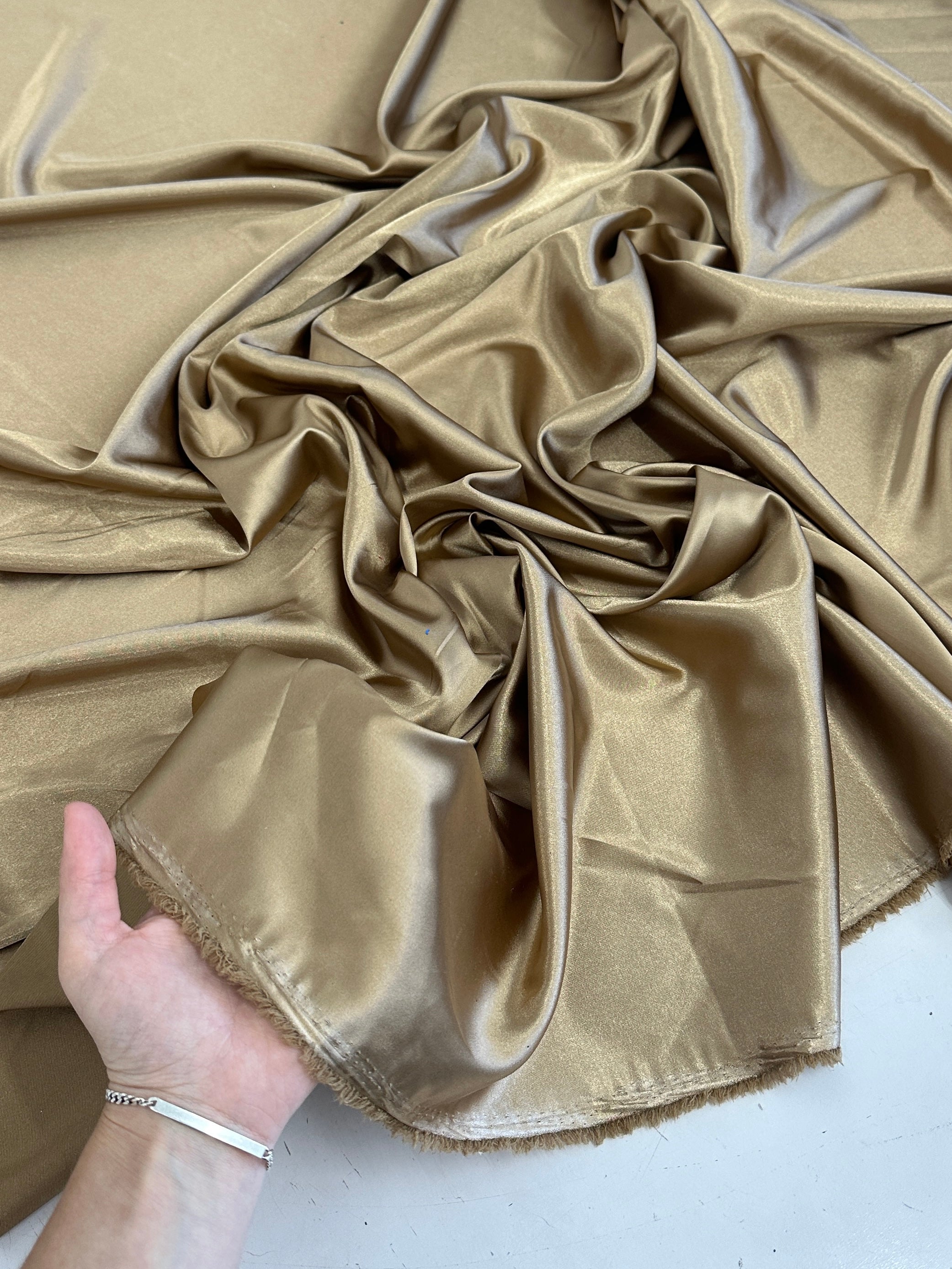 Khaki-Gold Luxury Silky Satin, Shop Fabrics Online, Sewing, Fabric Store, Sewing Store, Cheap Fabric Store, Kiki Textiles, Textile by the Yard