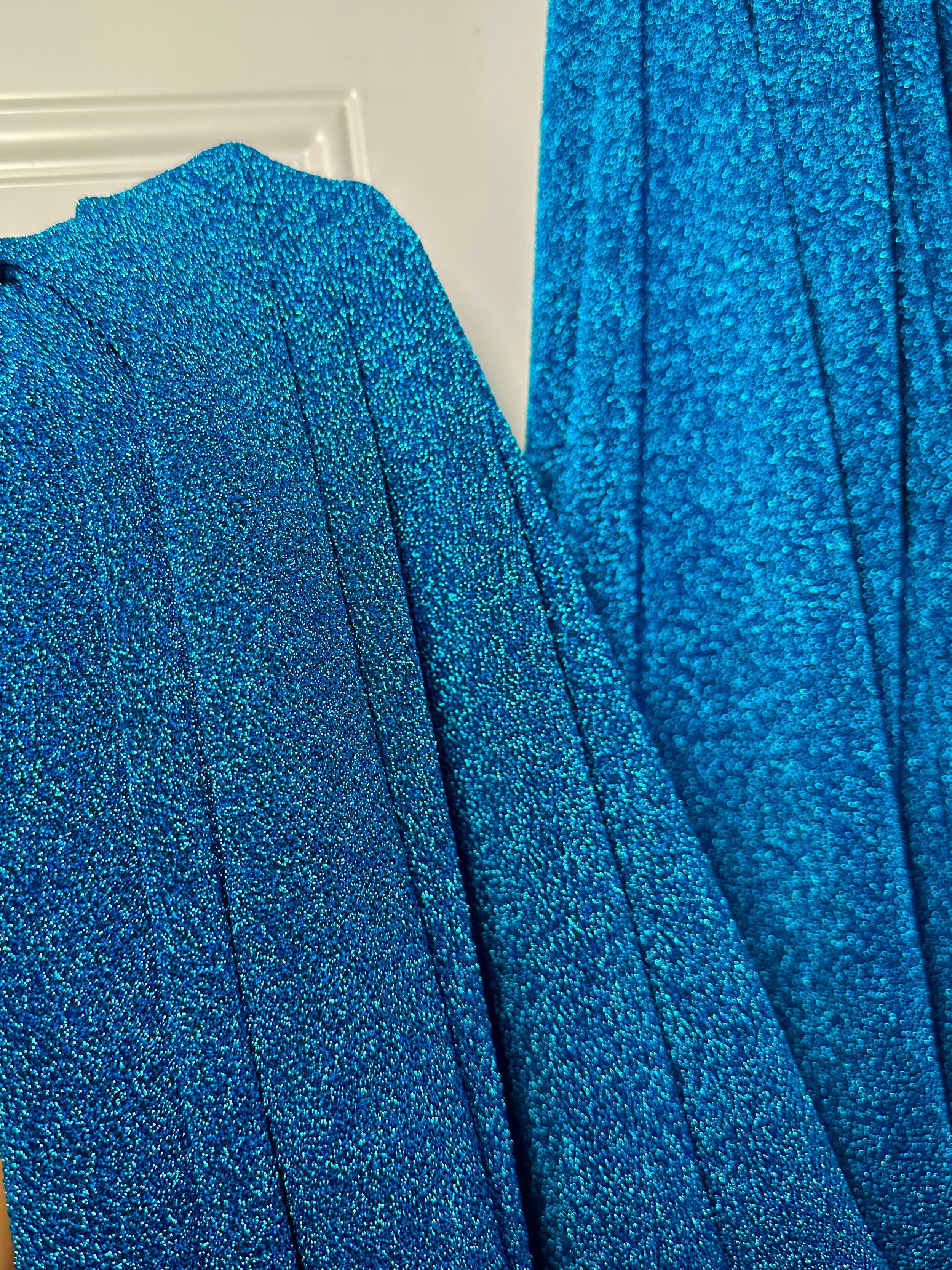 shimmery, glimmery, sparkle, sparkly, luxury, deluxe, luxurious, luxe, glitter, spandex lurex, all way stretch lurex, 4 way stretch lurex, two way stretch lurex, non shedding lurex, non shedding glitter fabric, medium weight,  Turquoise Glitter Lurex Jersey, blue glitter lurex jersey, dark blue lurex jersey, shinny blue lurex jersey