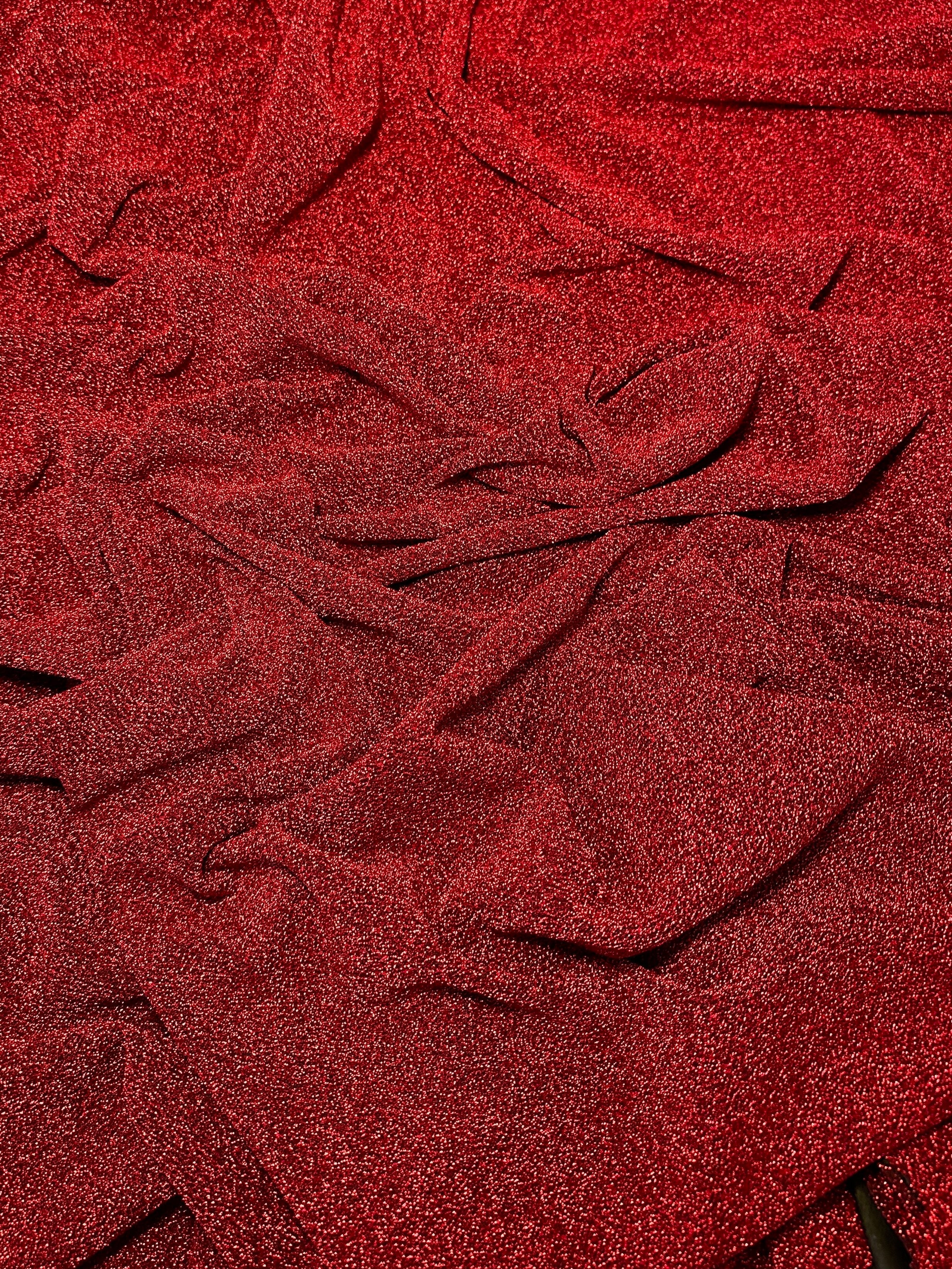 shimmery, glimmery, sparkle, sparkly, luxury, deluxe, luxurious, luxe, glitter, spandex lurex, all way stretch lurex, 4 way stretch lurex, two way stretch lurex, non shedding lurex, non shedding glitter fabric, medium weight,  red Glitter Lurex Jersey, dark red glitter lurex jersey, light red lurex jersey, shinny red lurex jersey