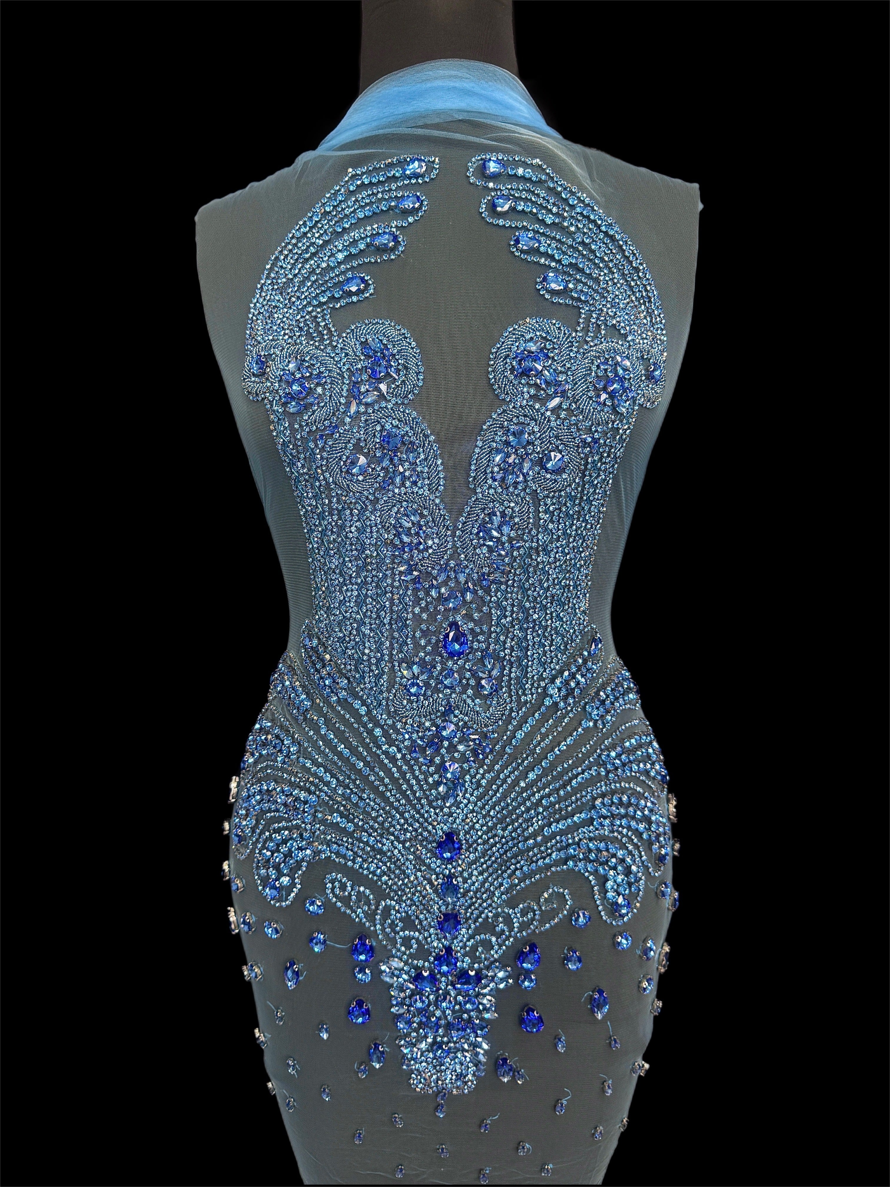 Tina sky blue rhinestone bodice applique, Blue Rhinestones Applique, Embellished Clothing, Rhinestone Applications, Rhinestone Embroidery, Rhinestone Patch, Dress Patch, Rhinestones for Dress