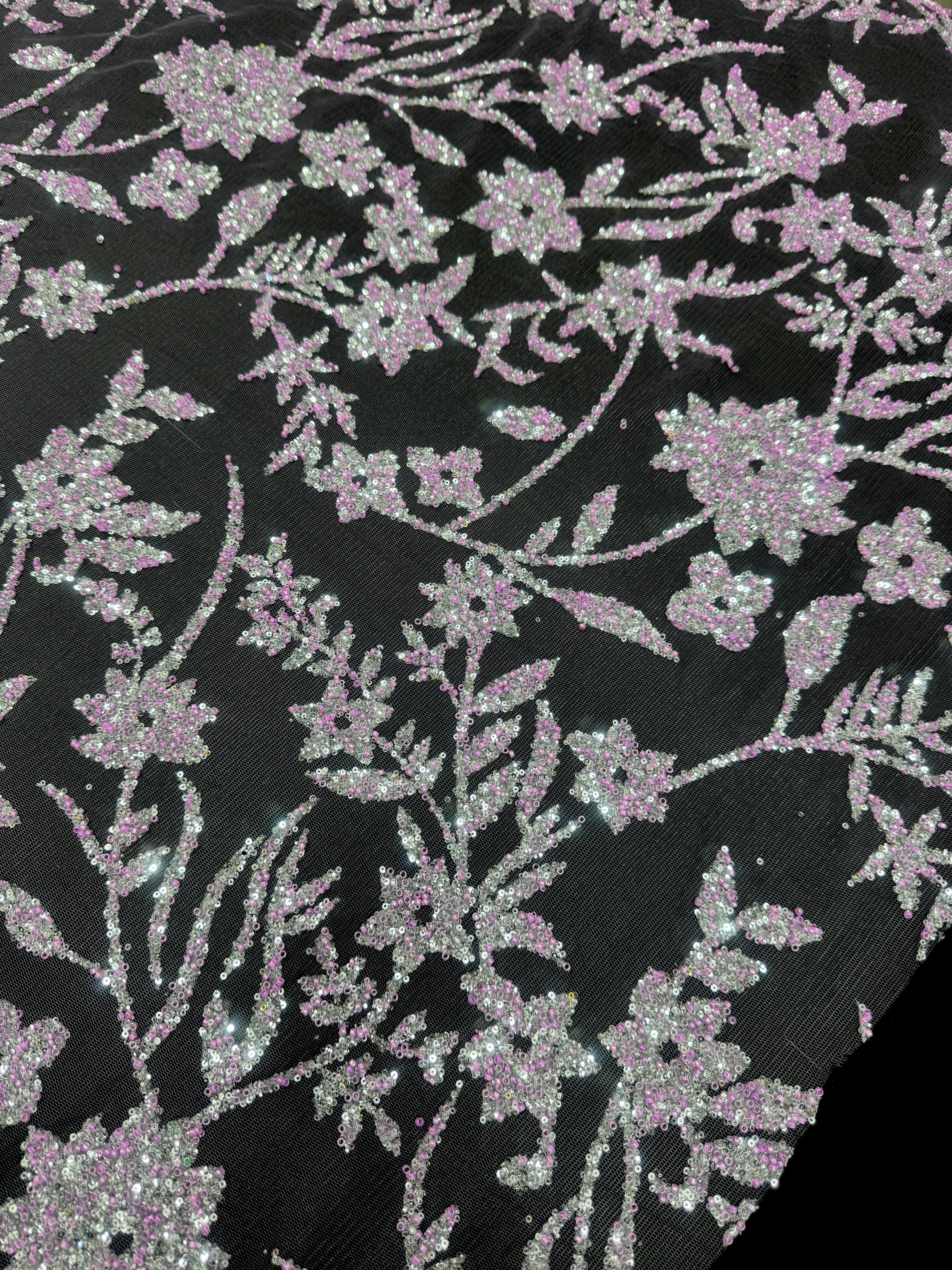 Lavender Silver Floral Beaded Lace, online textile store, sewing, fabric store, sewing store, cheap fabric store, kiki textiles