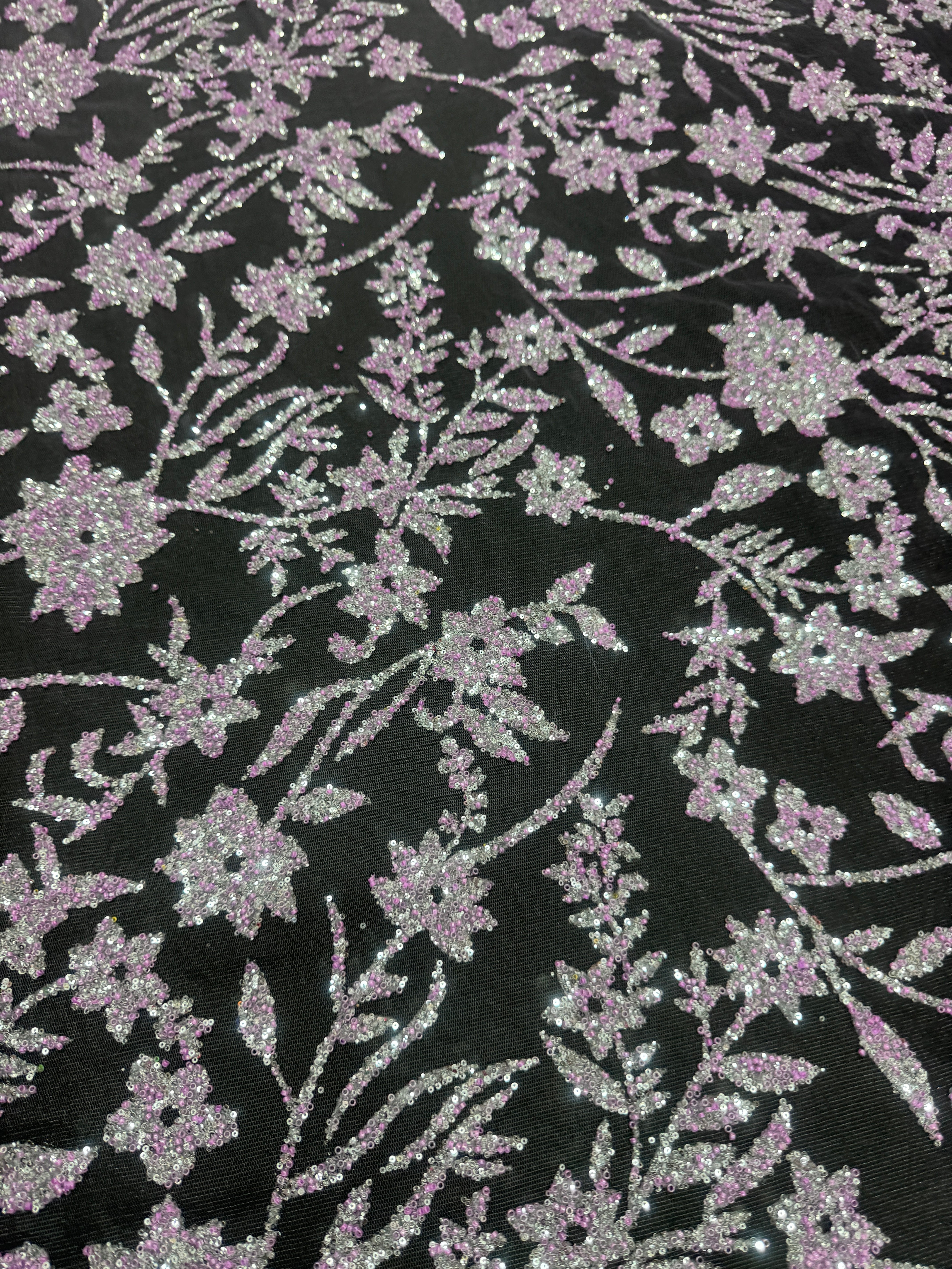 Lavender Silver Floral Beaded Lace, Lavender Lace Mesh, Beaded sequin lace, nude lace mesh,Glitter Lace, Seed beads lace,lace mesh on discount