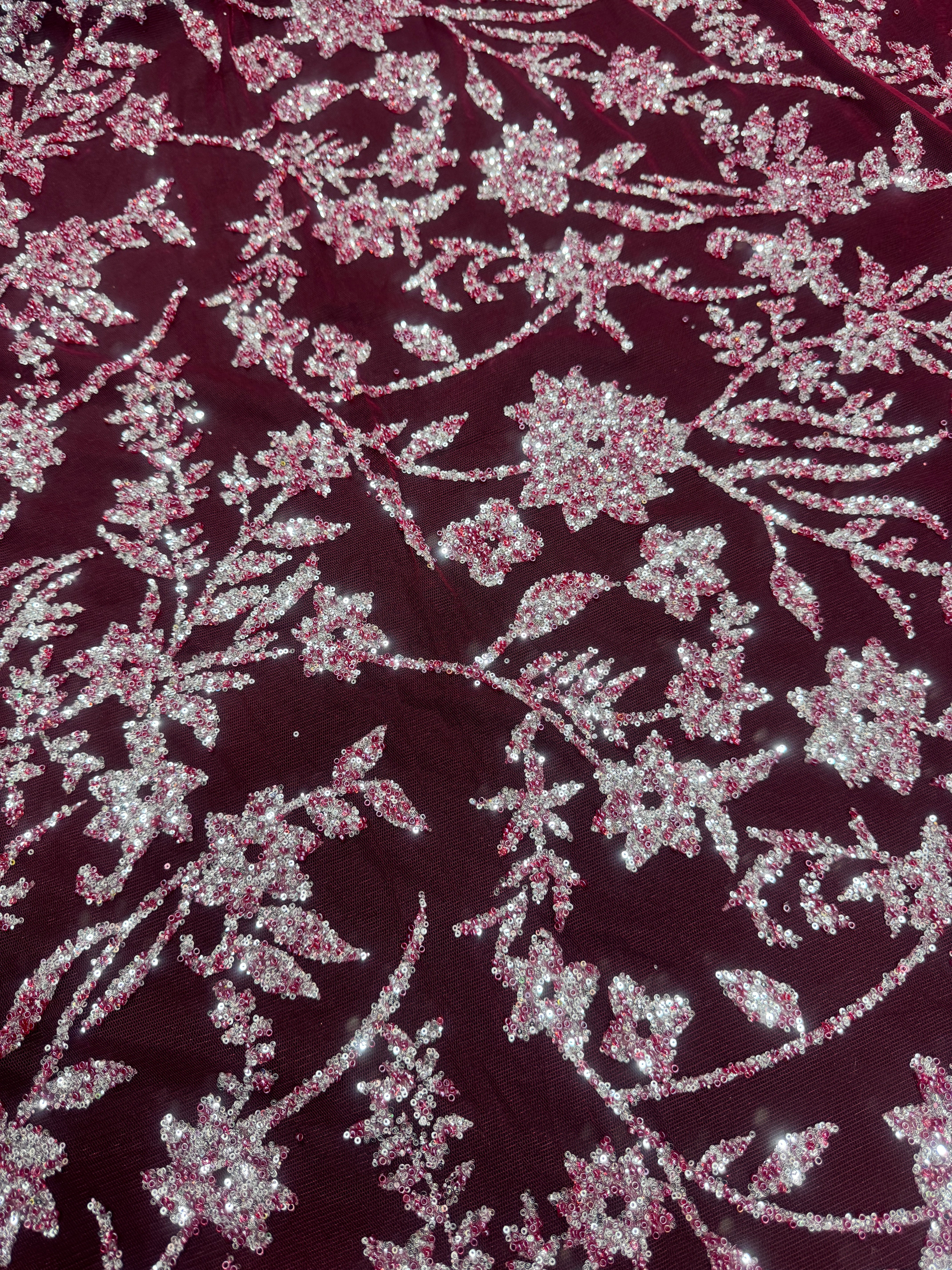 Wine Silver Floral Beaded Lace, Wine Lace Mesh, Beaded sequin lace, nude lace mesh,Glitter Lace, Seed beads lace,lace mesh on discount