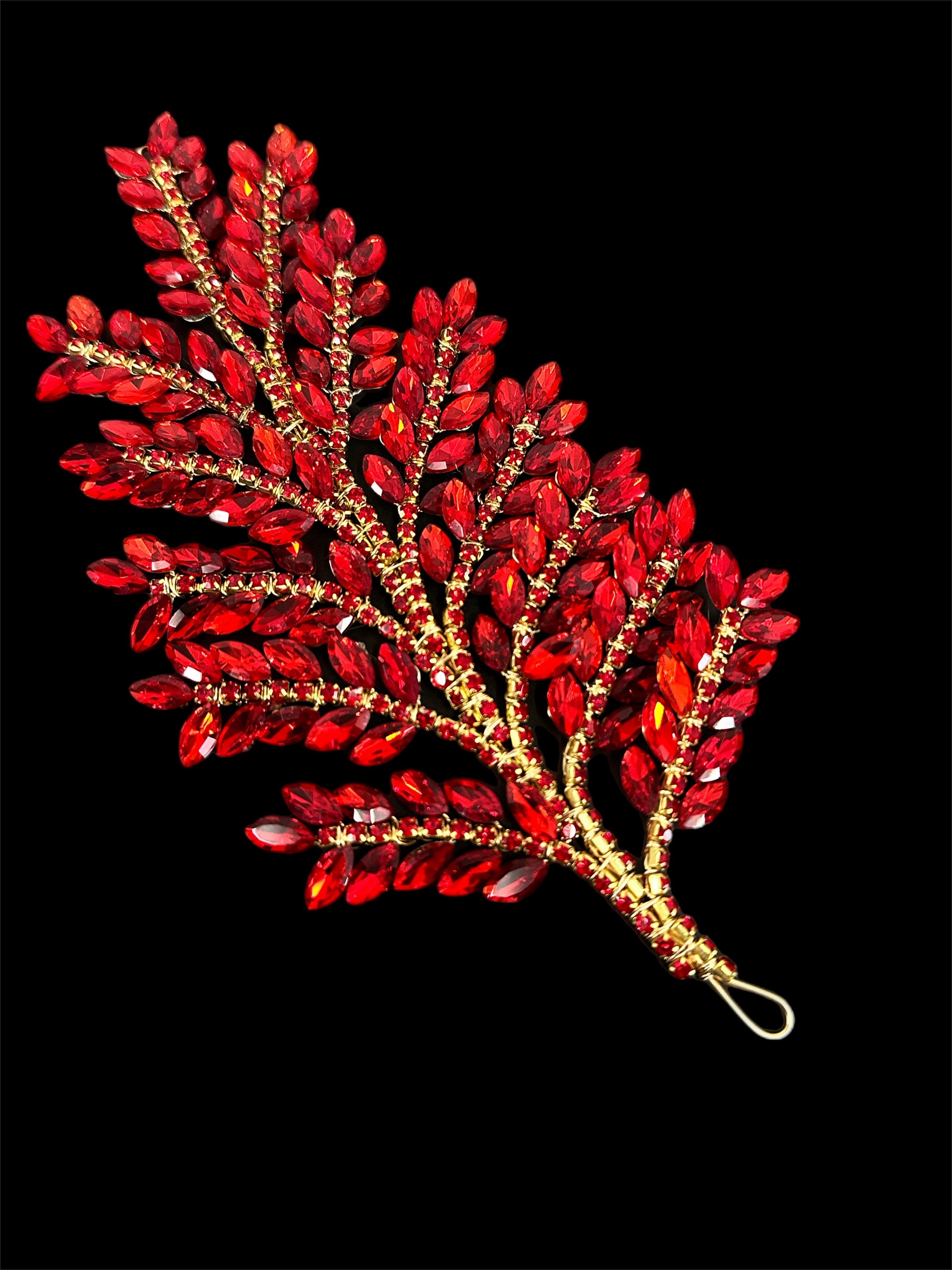 Barbara Red Bridal Leaves Rhinestone Applique, Red Rhinestones Applique, Gold Embellished Clothing, Rhinestone Applications, Rhinestone Embroidery, Rhinestone Patch, Dress Patch, Rhinestones for Dress