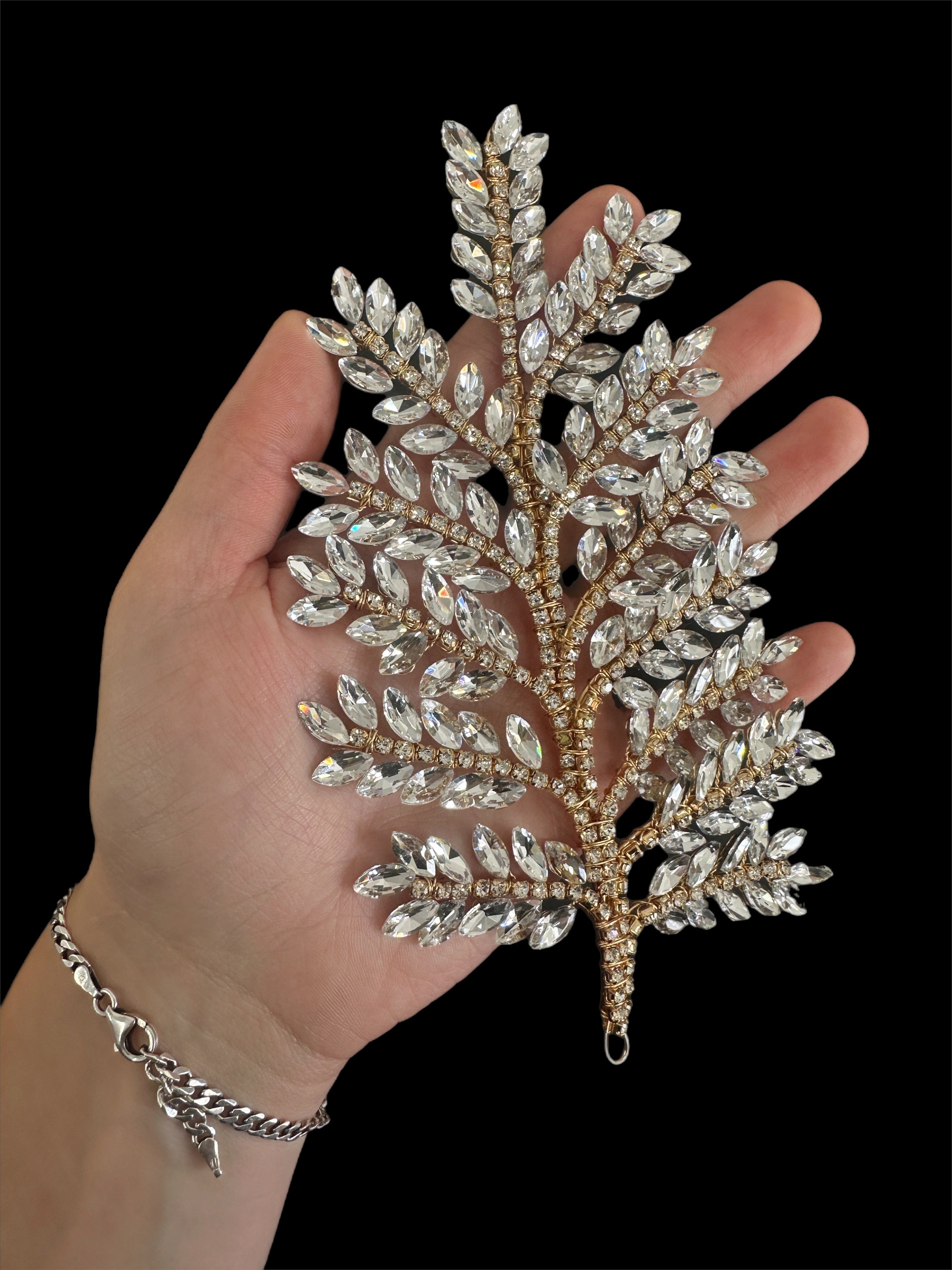 Barbara Gold Silver Bridal Leaves Rhinestone Applique, Silver Rhinestones Applique, Gold Embellished Clothing, Rhinestone Applications, Rhinestone Embroidery, Rhinestone Patch, Dress Patch, Rhinestones for Dress