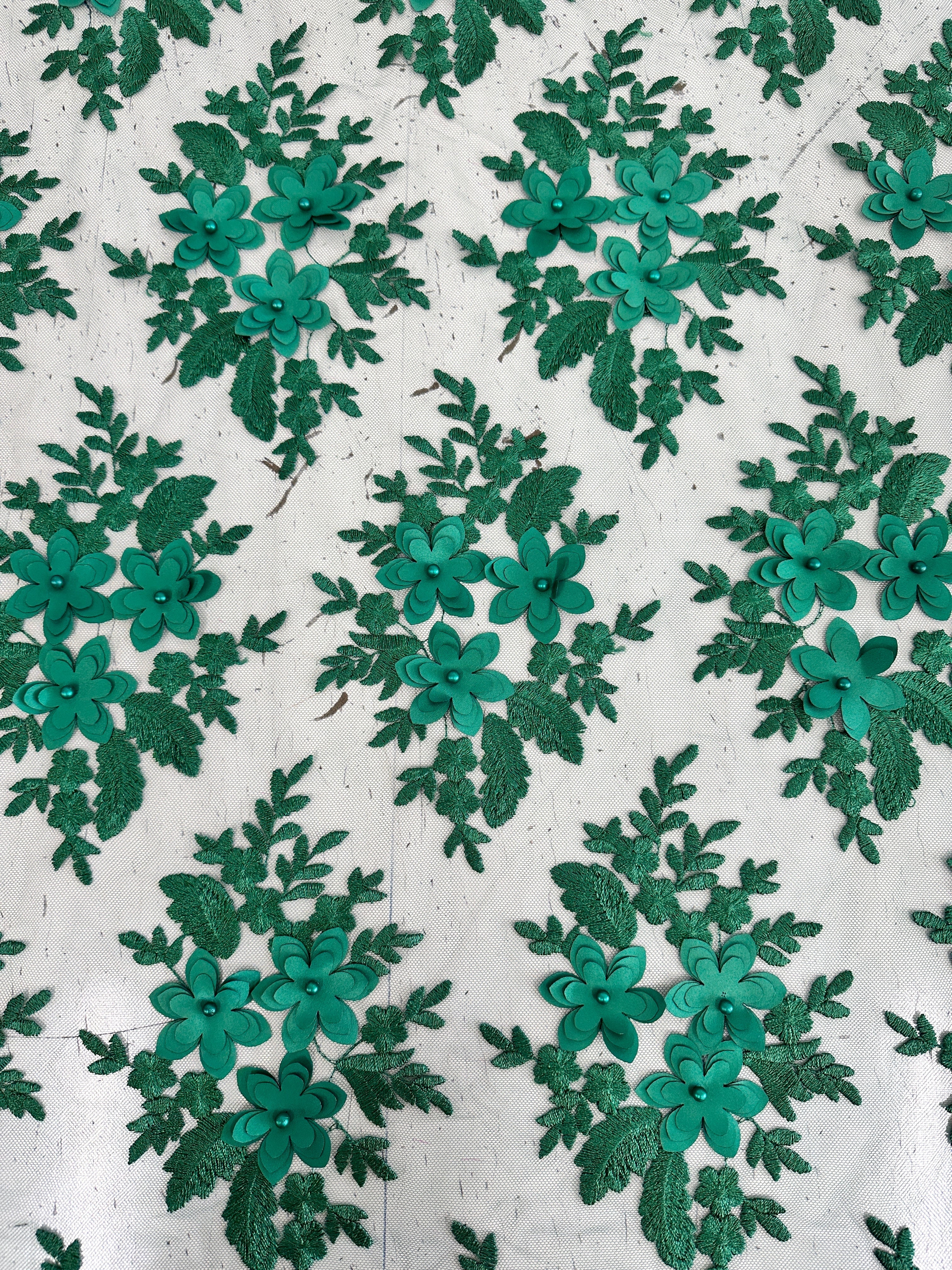 Kelly Green 3D Flower Scalloped Mesh Lace, Kelly Green Mesh, Nude lace mesh, lace mesh for woman, lace mesh for bride, lace mesh on sale, lace mesh on discount