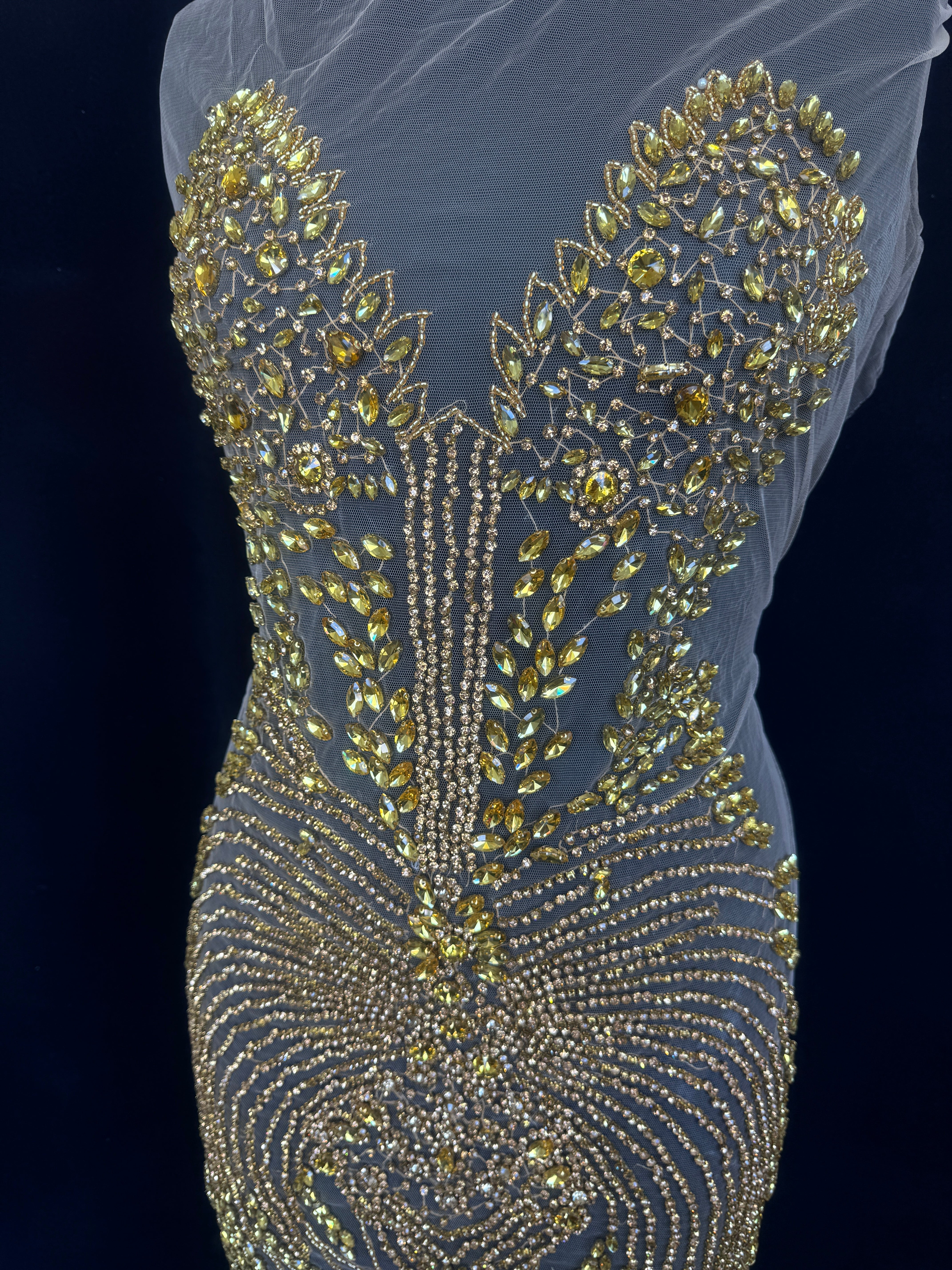 Daisy Gold Rhinestone Bodice Appliqué, Shop Fabrics Online, Sewing, Fabric Store, Sewing Store, Cheap Fabric Store, Kiki Textiles, Textile by the Yard