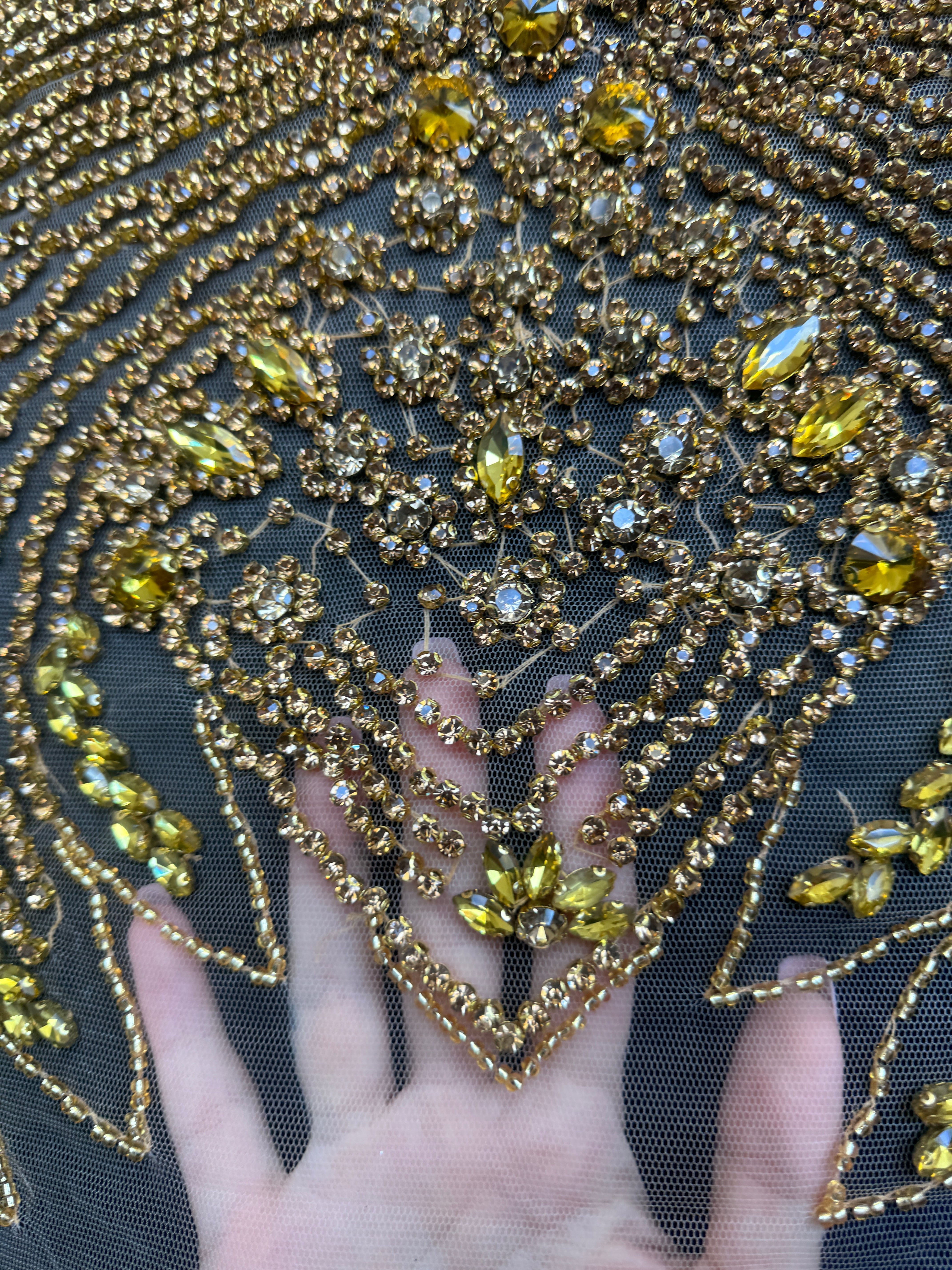 Daisy Gold Rhinestone Bodice Appliqué, Shop Fabrics Online, Sewing, Fabric Store, Sewing Store, Cheap Fabric Store, Kiki Textiles, Textile by the Yard