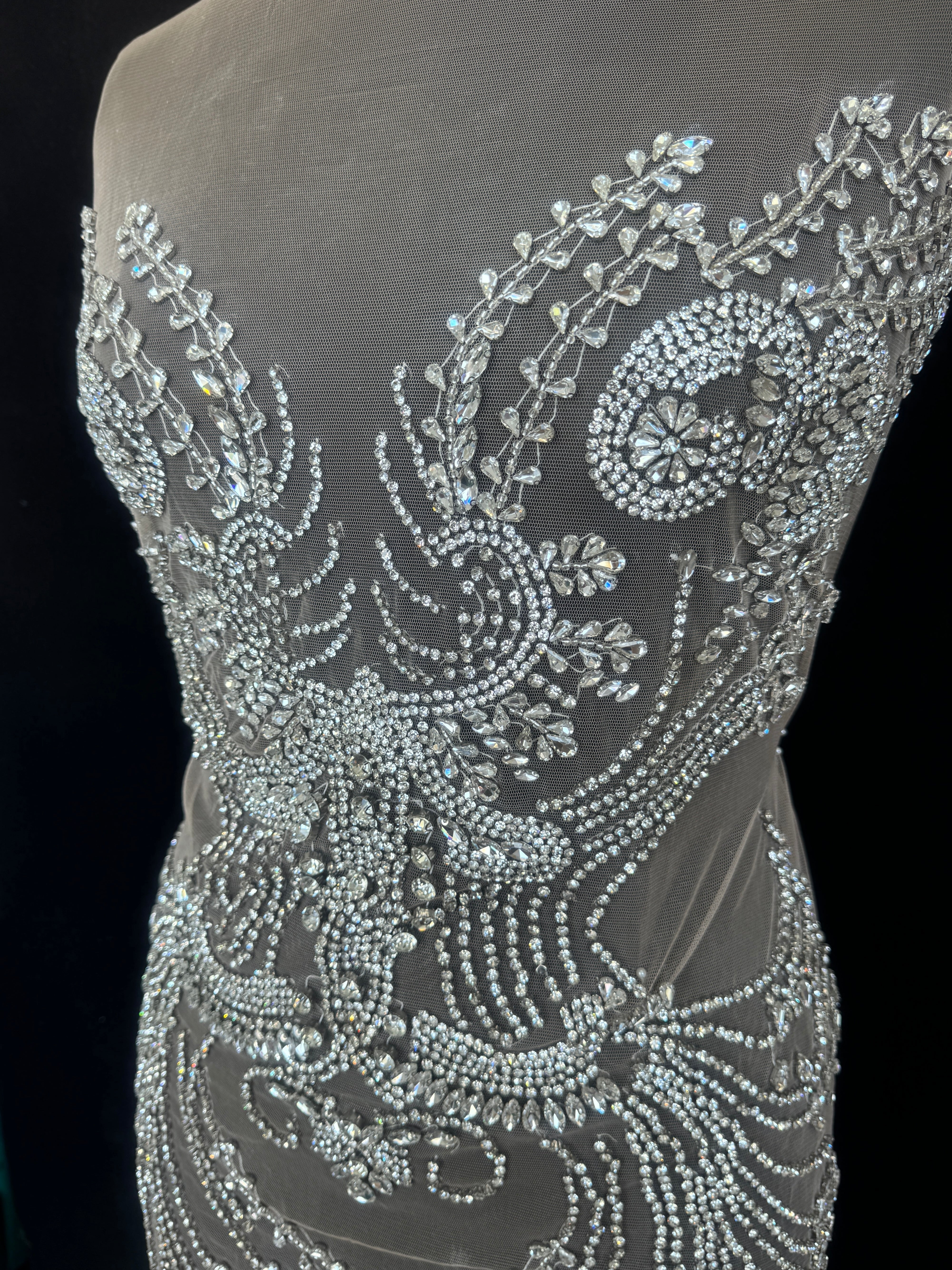 Laura Silver Rhinestone Bodice Appliqué, Shop Fabrics Online, Sewing, Fabric Store, Sewing Store, Cheap Fabric Store, Kiki Textiles, Textile by the Yard