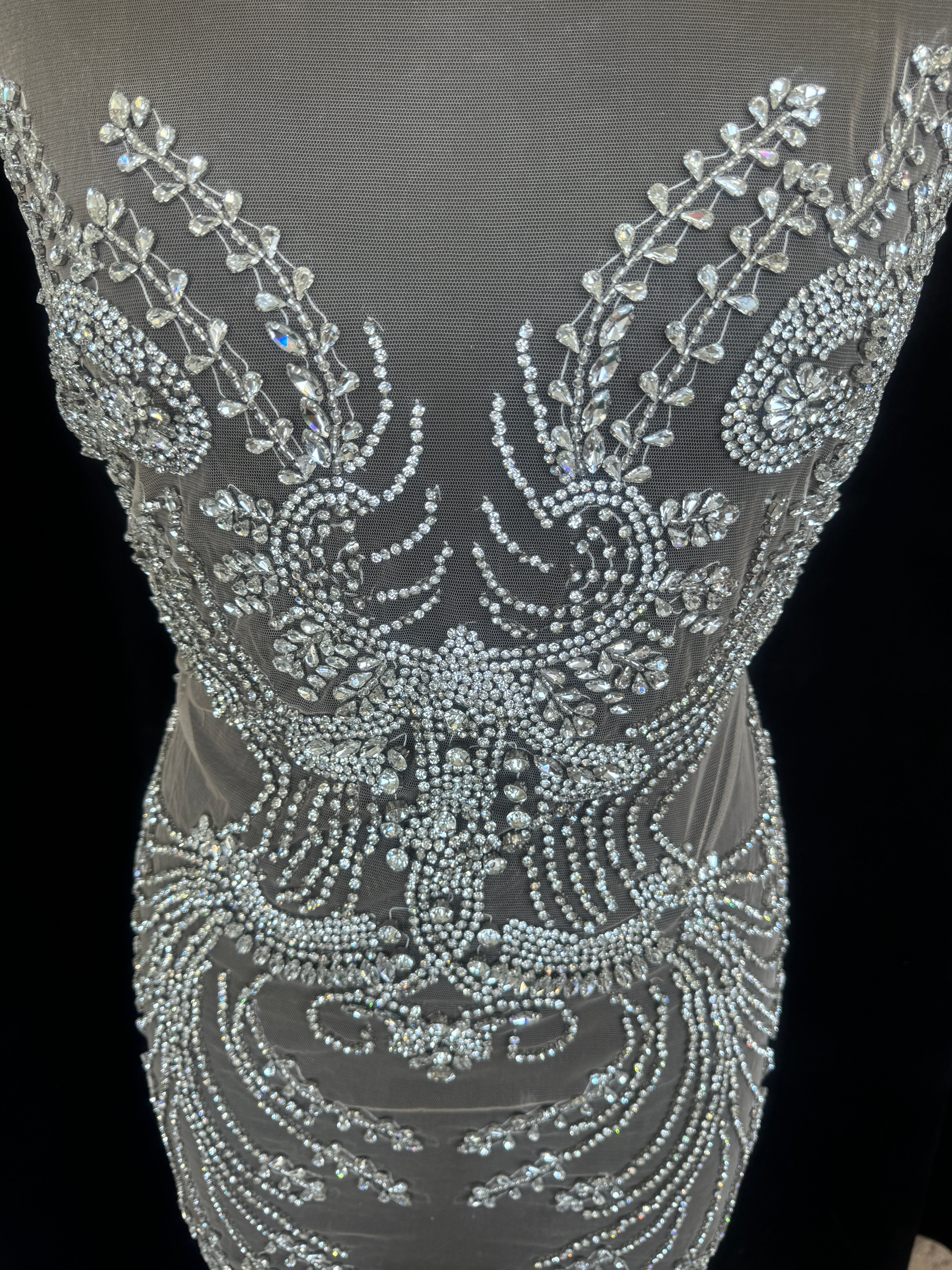 Laura Silver Rhinestone Bodice Appliqué, Silver Rhinestones Applique, Embellished clothing, Rhinestone applications, Rhinestone embroidery, Rhinestone patch, Dress patch, Rhinestones for dress