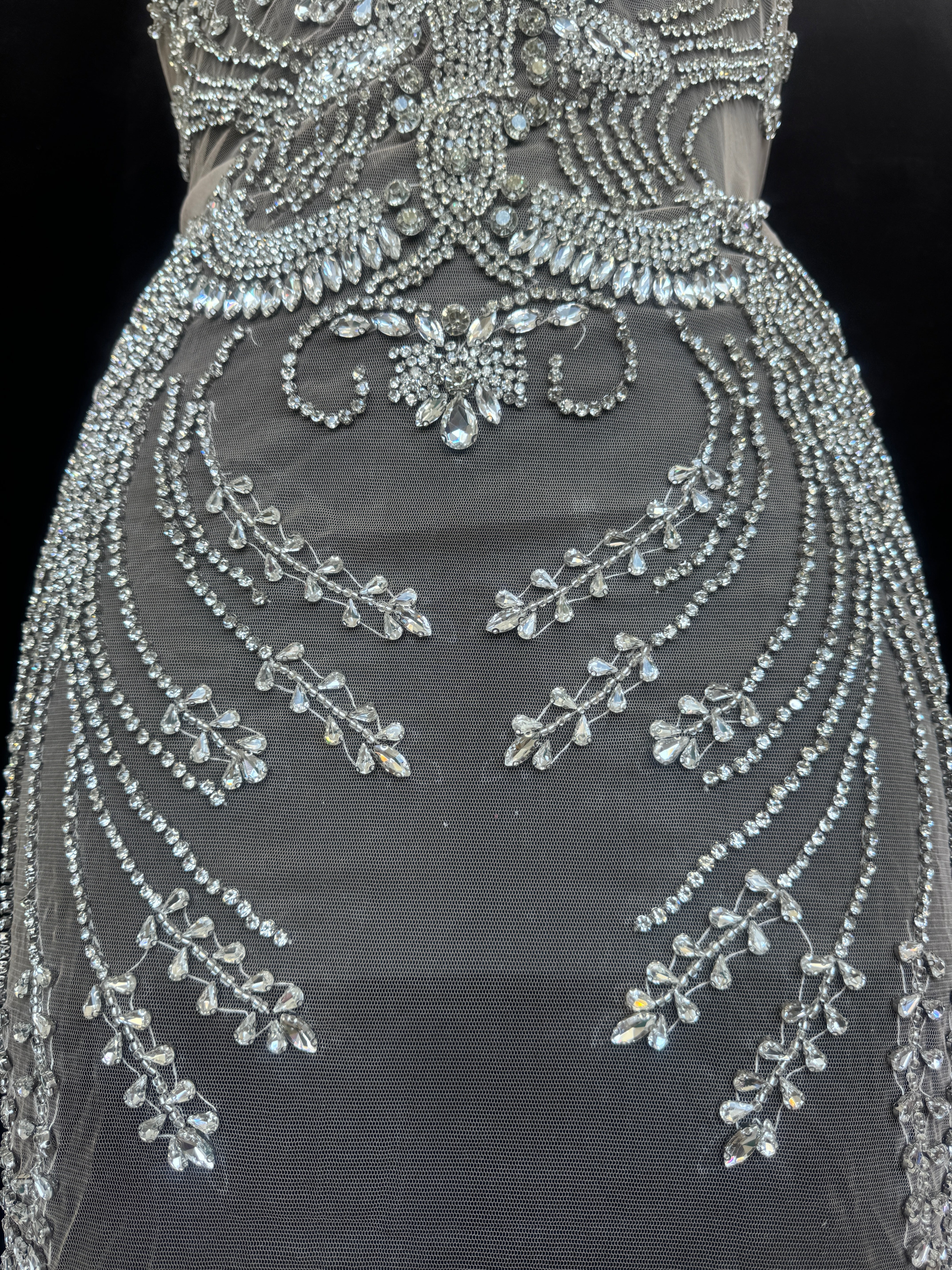 Laura Silver Rhinestone Bodice Appliqué, Silver Rhinestones Applique, Embellished clothing, Rhinestone applications, Rhinestone embroidery, Rhinestone patch, Dress patch, Rhinestones for dress