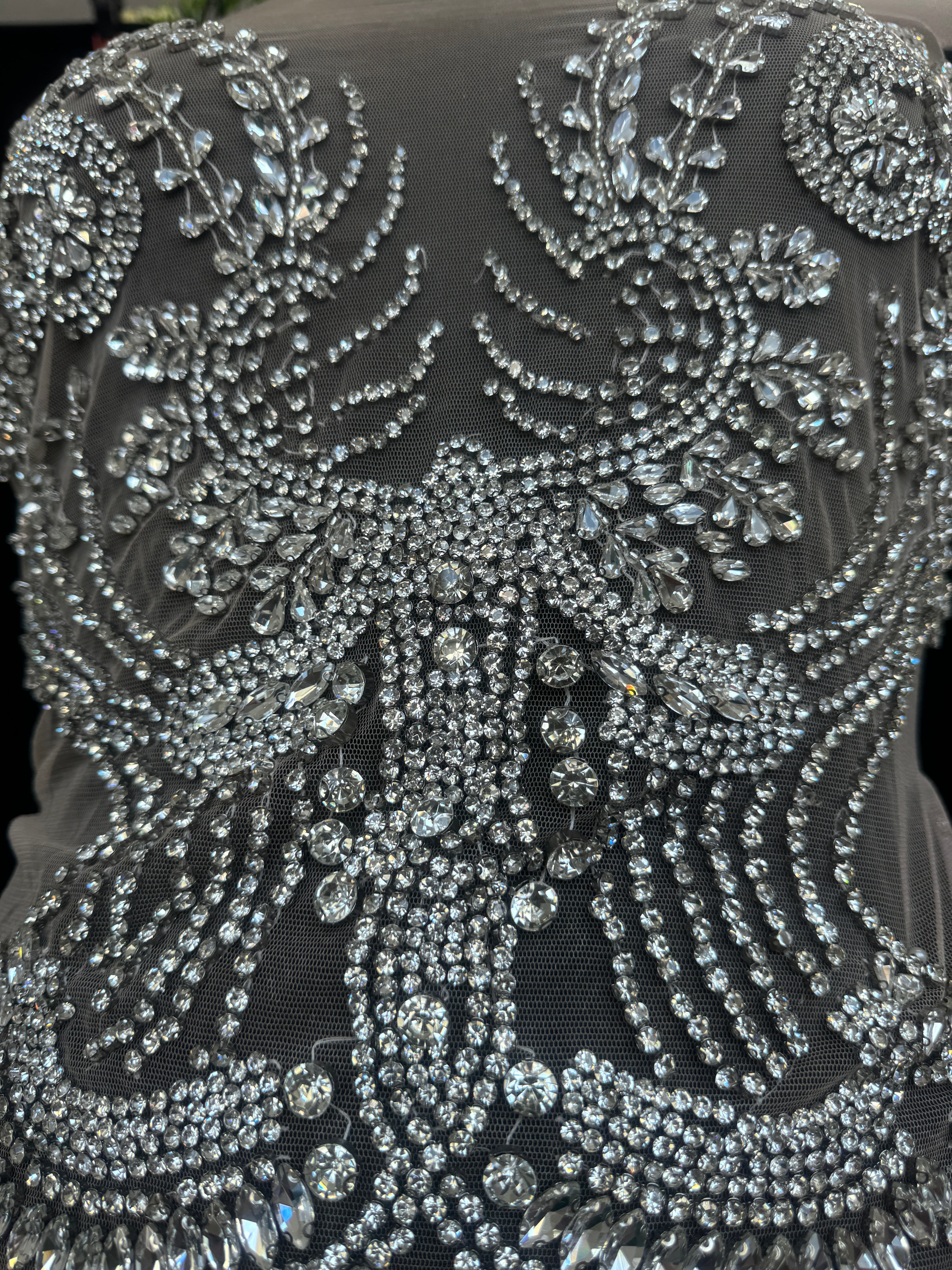 Laura Silver Rhinestone Bodice Appliqué, Silver Rhinestones Applique, Embellished clothing, Rhinestone applications, Rhinestone embroidery, Rhinestone patch, Dress patch, Rhinestones for dress