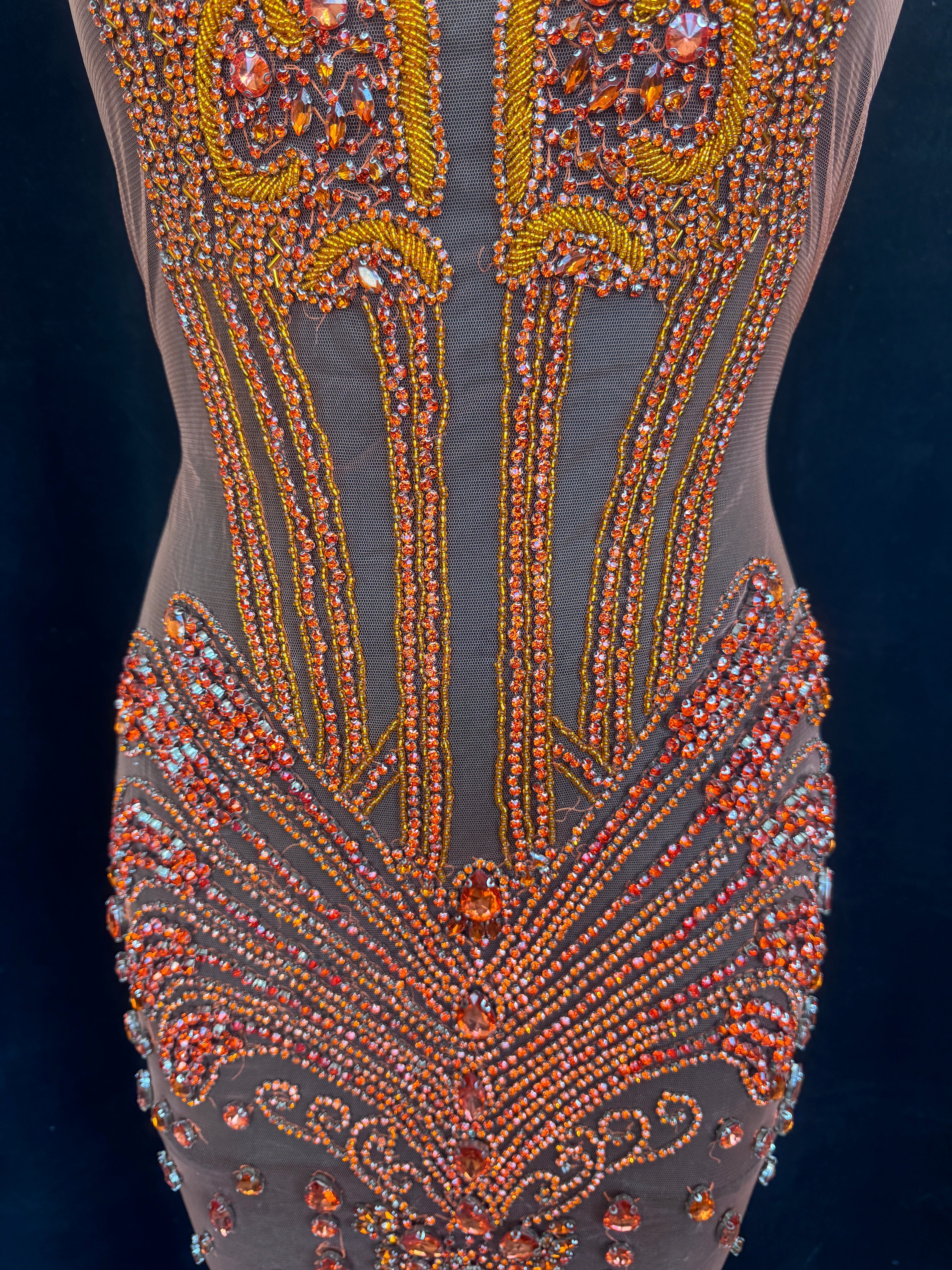 Eli Orange Rhinestone Bodice Appliqué, Orange Rhinestones Applique, Embellished clothing, Rhinestone applications, Rhinestone embroidery, Rhinestone patch, Dress patch, Rhinestones for dress