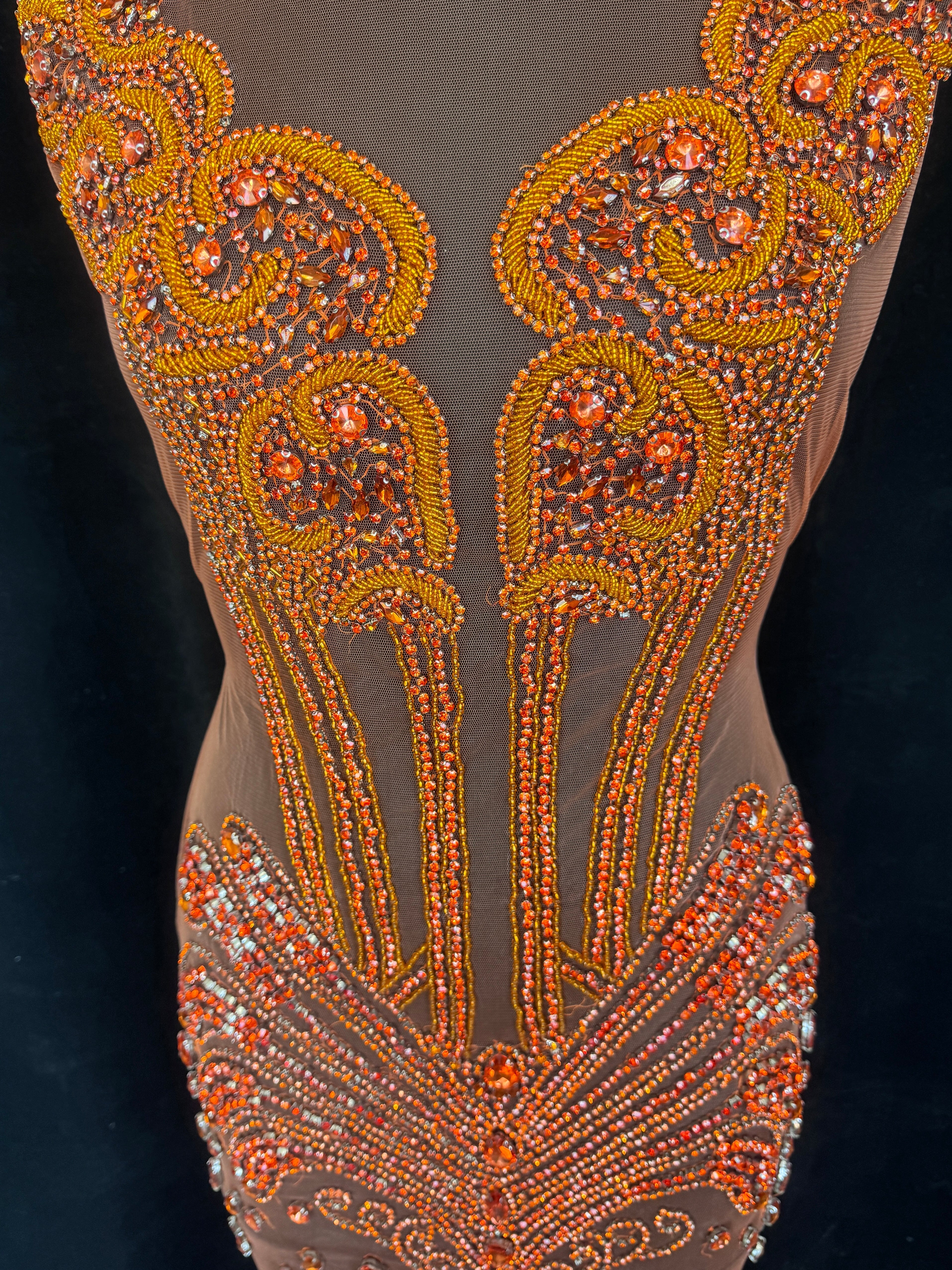 Eli Orange Rhinestone Bodice Appliqué, Orange Rhinestones Applique, Embellished clothing, Rhinestone applications, Rhinestone embroidery, Rhinestone patch, Dress patch, Rhinestones for dress