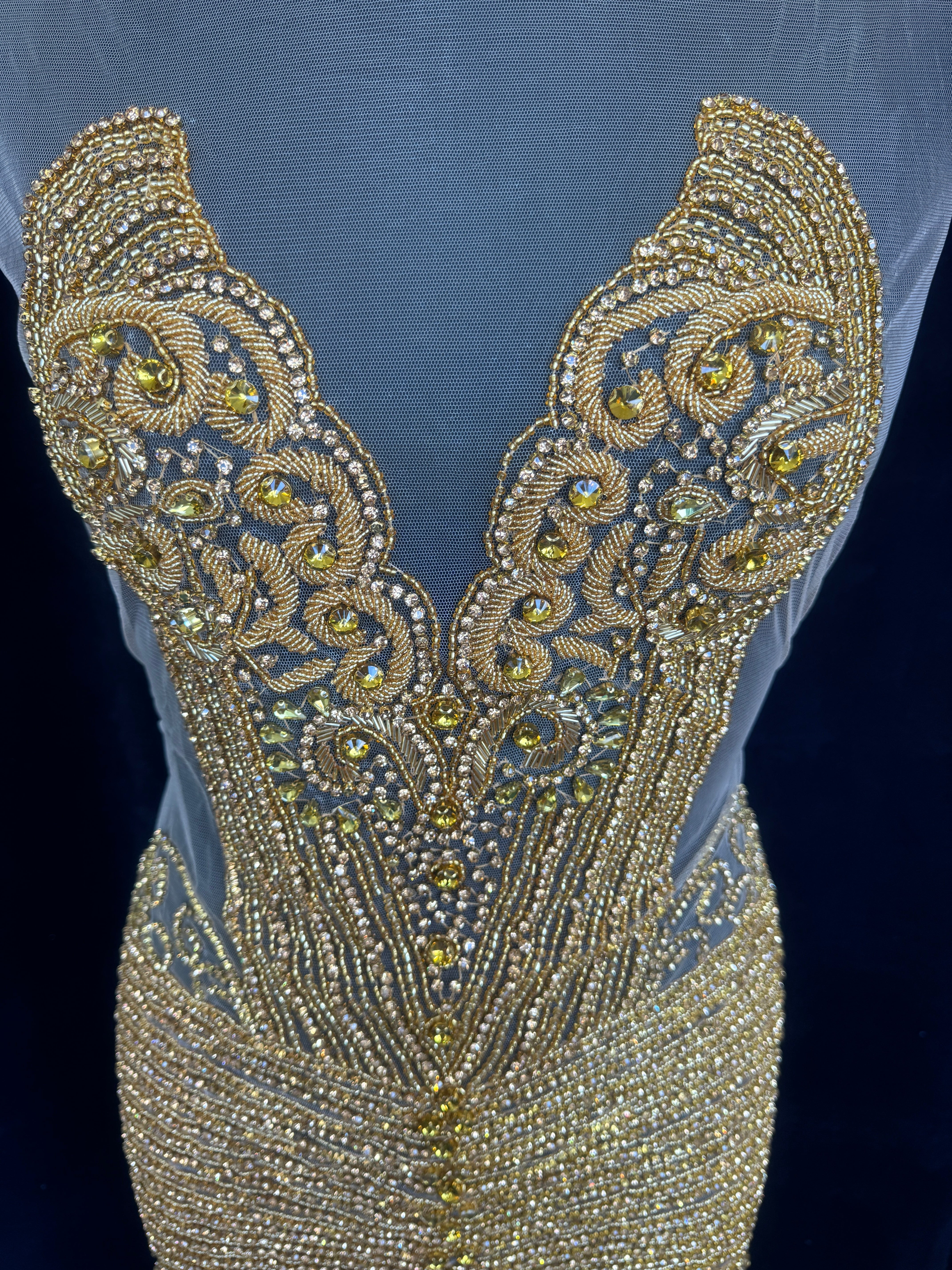 Lucy Gold Rhinestone Bodice Appliqué, Gold Rhinestones Applique, Embellished clothing, Rhinestone applications, Rhinestone embroidery, Rhinestone patch, Dress patch, Rhinestones for dress